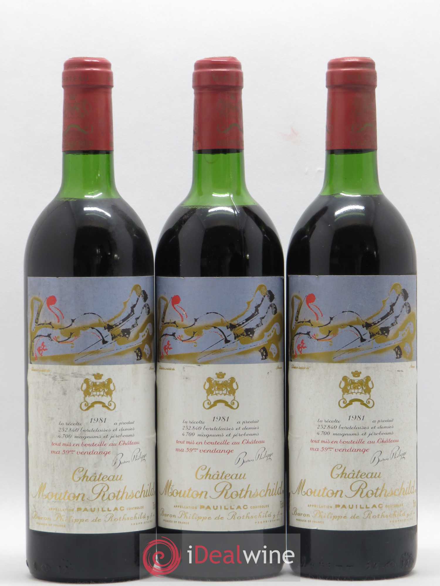 Château Mouton Rothschild 1er Grand Cru Classé 1981 - Lot de 3 bouteilles - 0