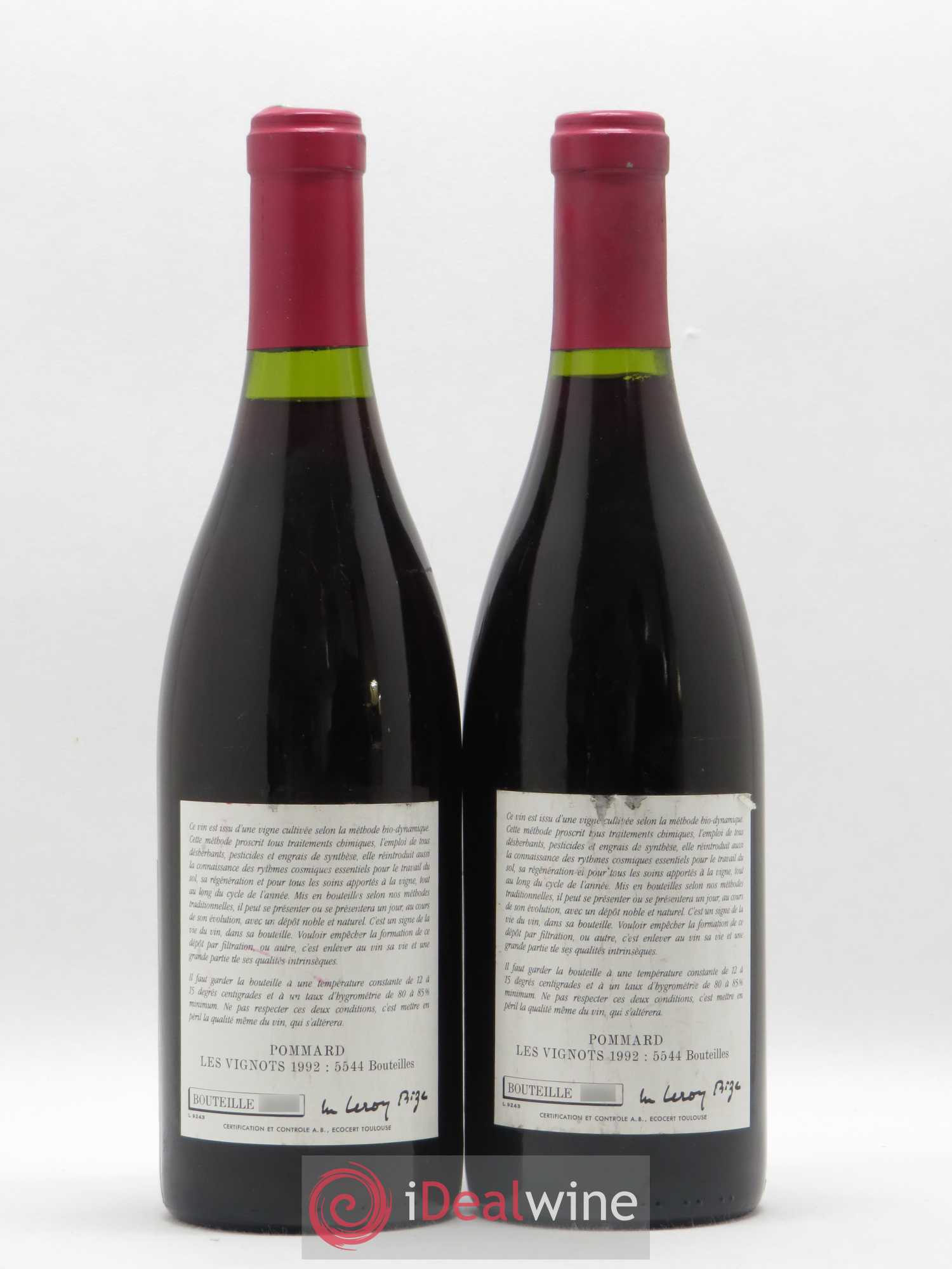 Pommard Les Vignots Leroy (Domaine) 1992 - Lot de 2 bouteilles - 1