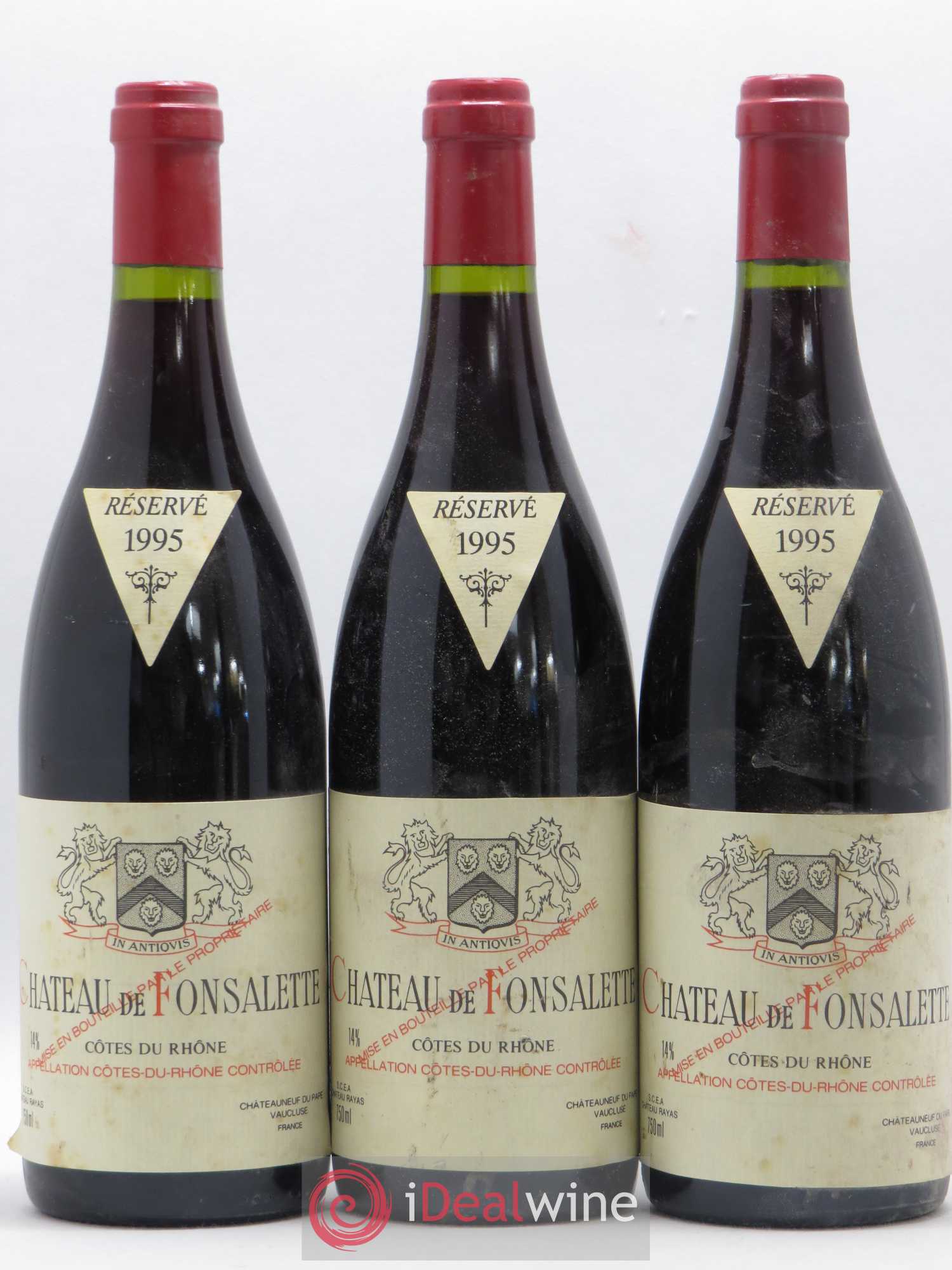 Côtes-du-Rhône Château de Fonsalette Emmanuel Reynaud 1995 - Lot de 3 bouteilles - 0