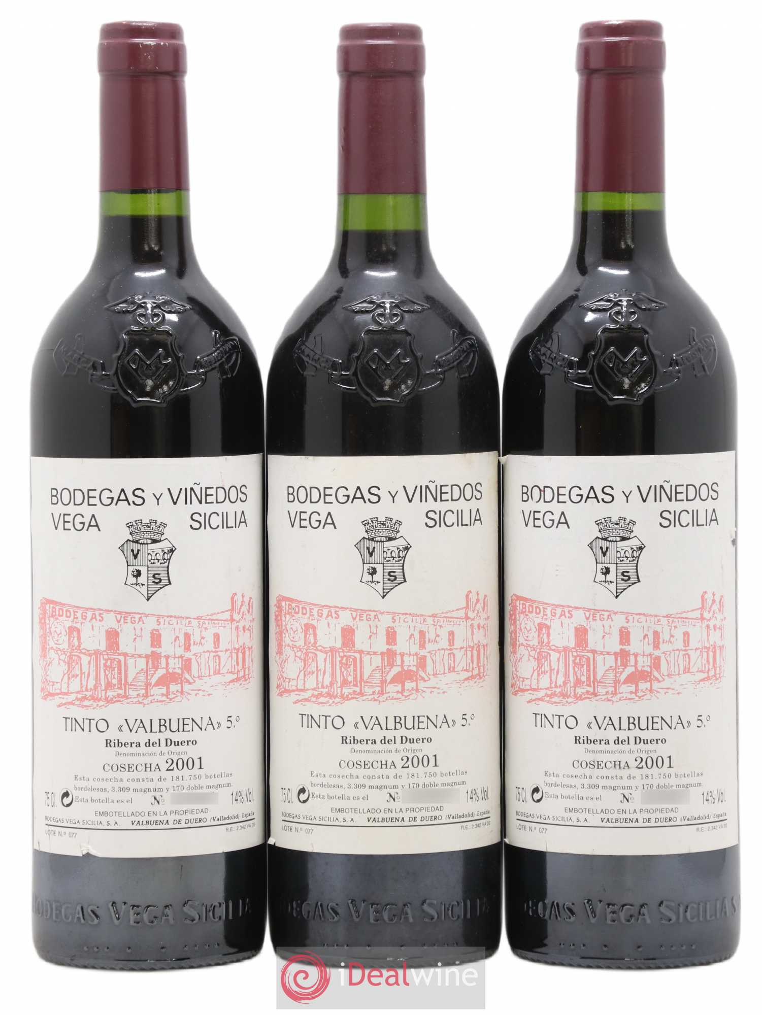 Ribera Del Duero DO Vega Sicilia Valbuena 5 ano Famille Alvarez 2001 - Lot de 3 bouteilles - 0