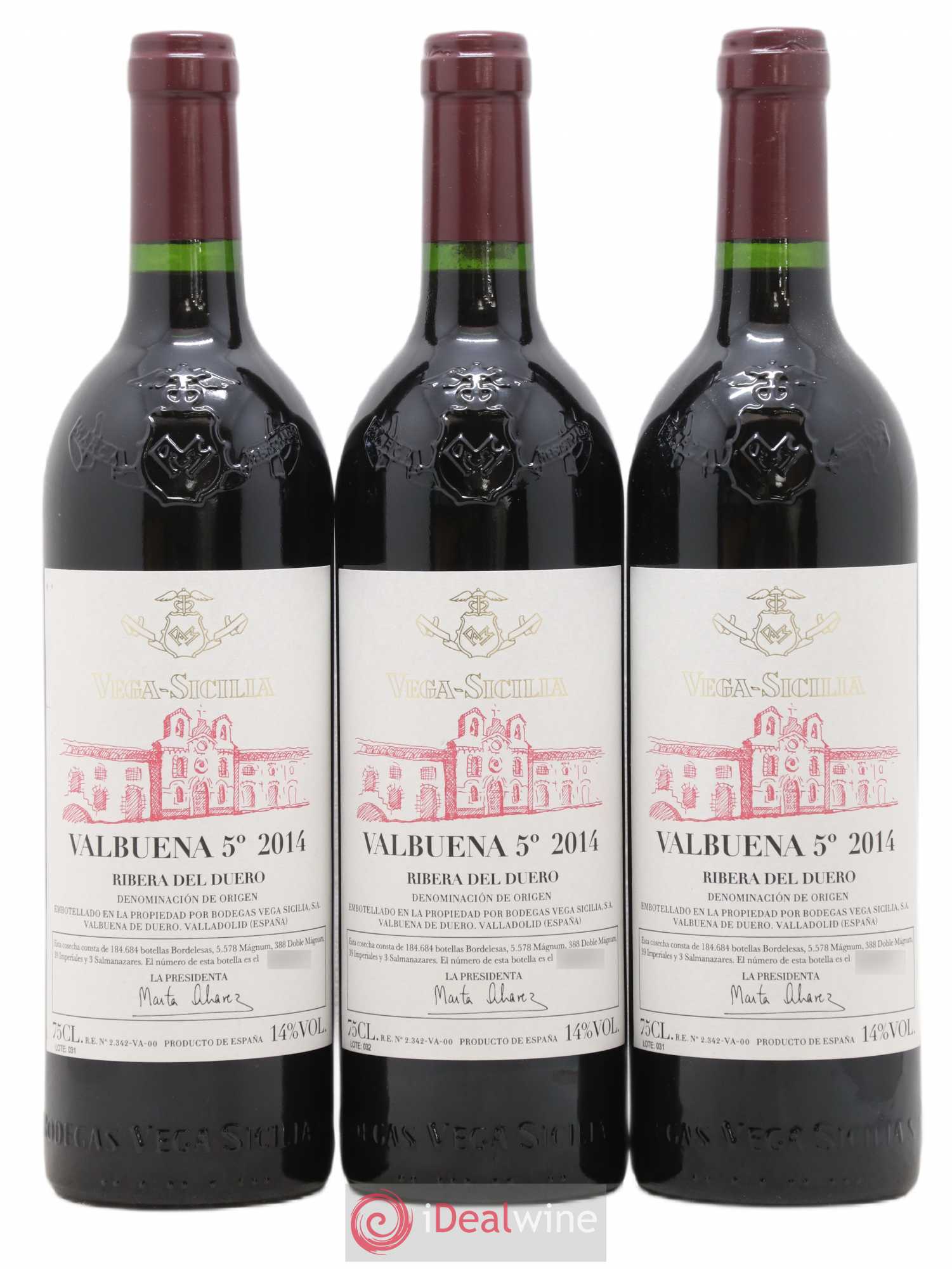 Ribera Del Duero DO Vega Sicilia Valbuena 5 ano Famille Alvarez 2014 - Lot de 3 bouteilles - 0