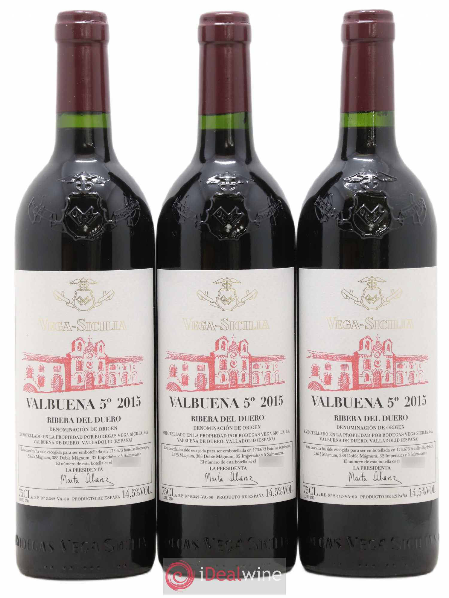 Ribera Del Duero DO Vega Sicilia Valbuena 5 ano Famille Alvarez 2015 - Lot de 3 bouteilles - 0