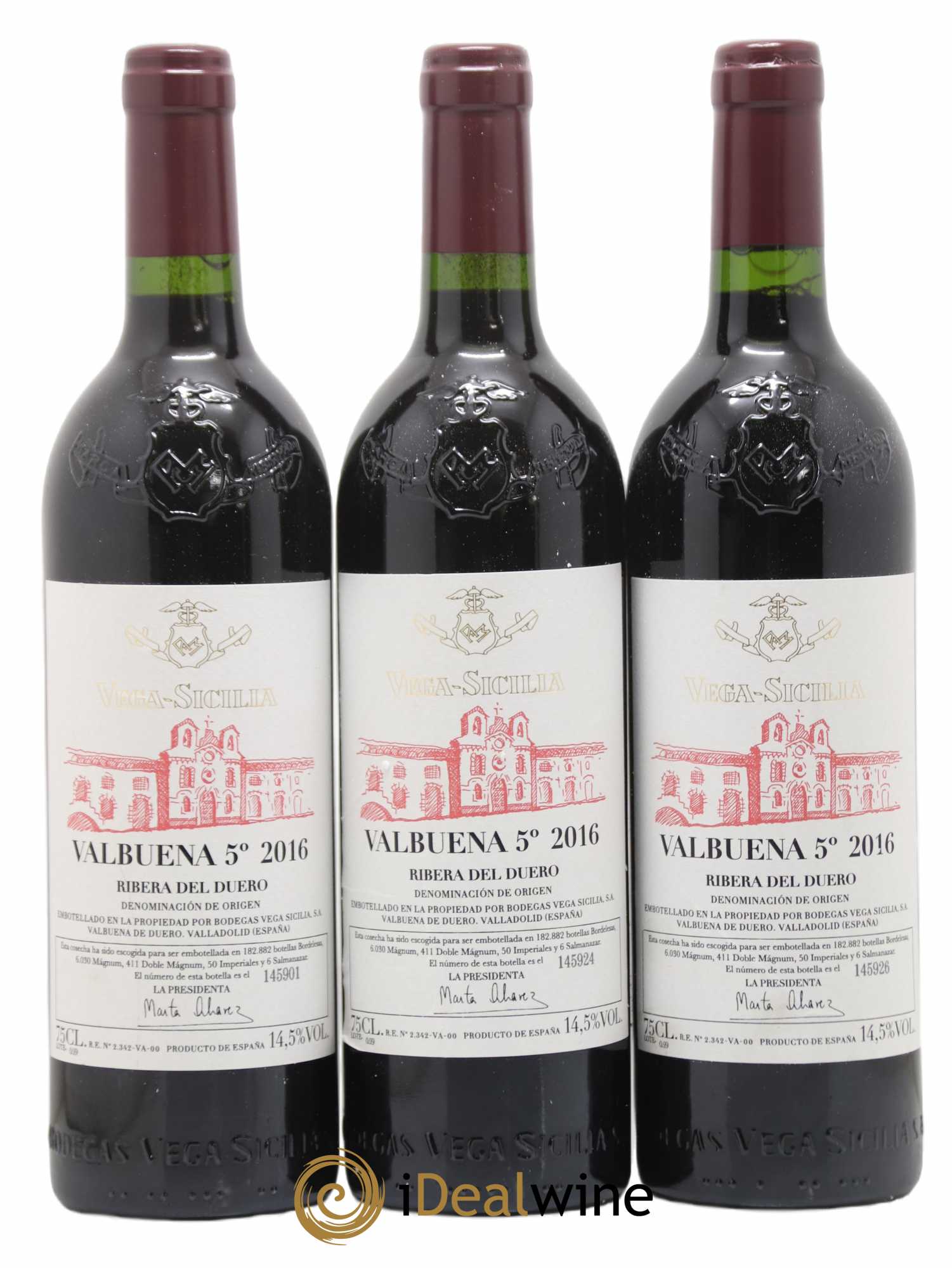 Ribera Del Duero DO Vega Sicilia Valbuena 5 ano Famille Alvarez 2016 - Lot de 3 bouteilles - 0