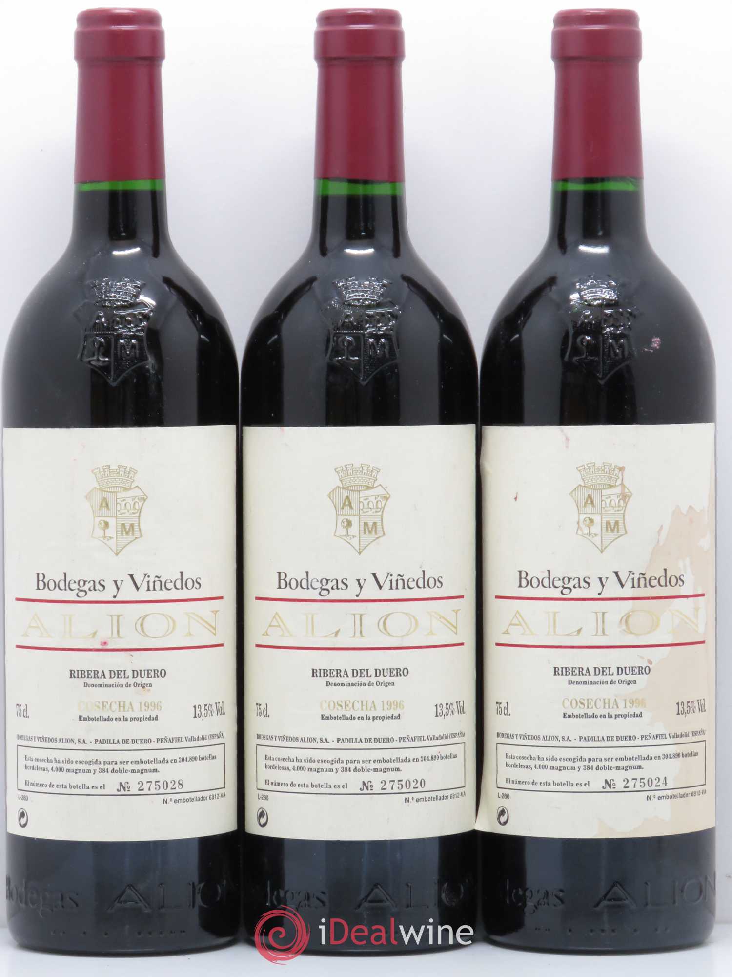 Ribera Del Duero DO Vega Sicilia Alion Famille Alvarez 1996 - Lot de 3 bouteilles - 0