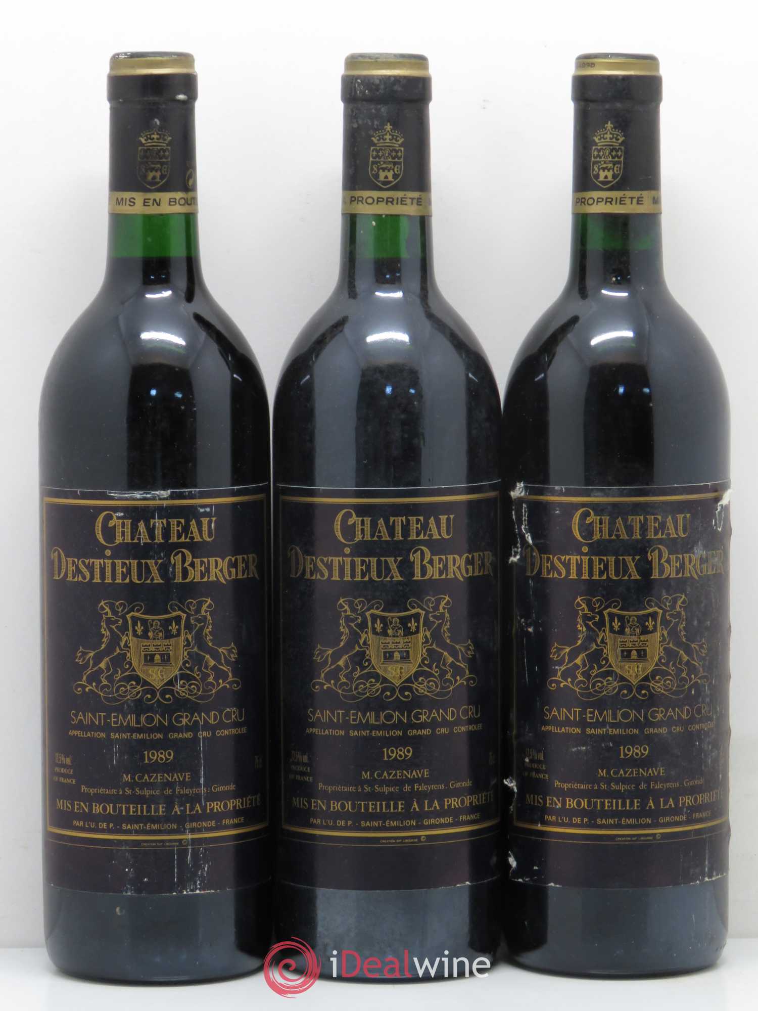 Saint-Émilion Grand Cru Château Destieux Berger 1989 - Lot de 3 bouteilles - 0