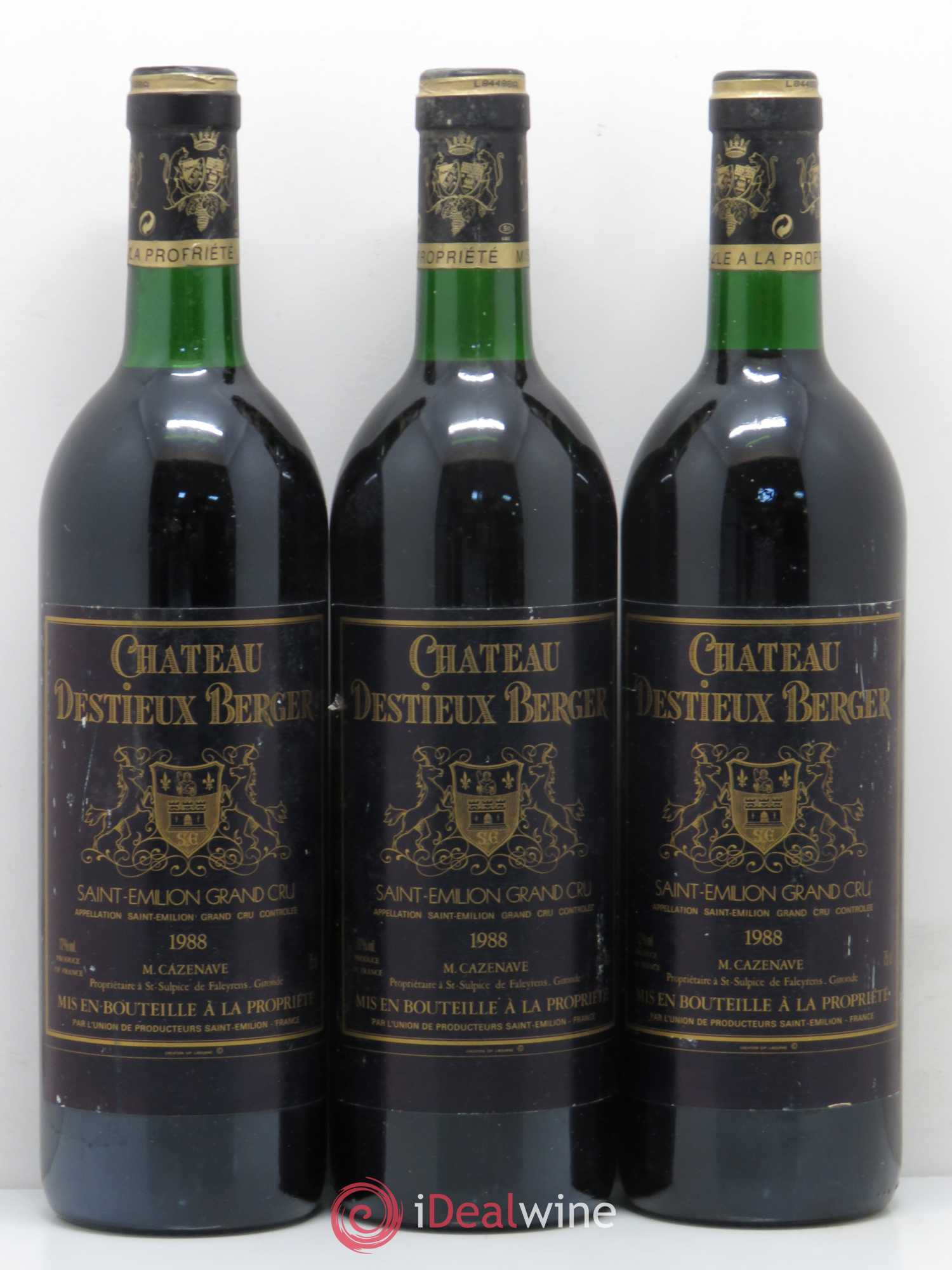 Saint-Émilion Grand Cru Château Destieux Berger 1988 - Posten von 3 Flaschen - 0