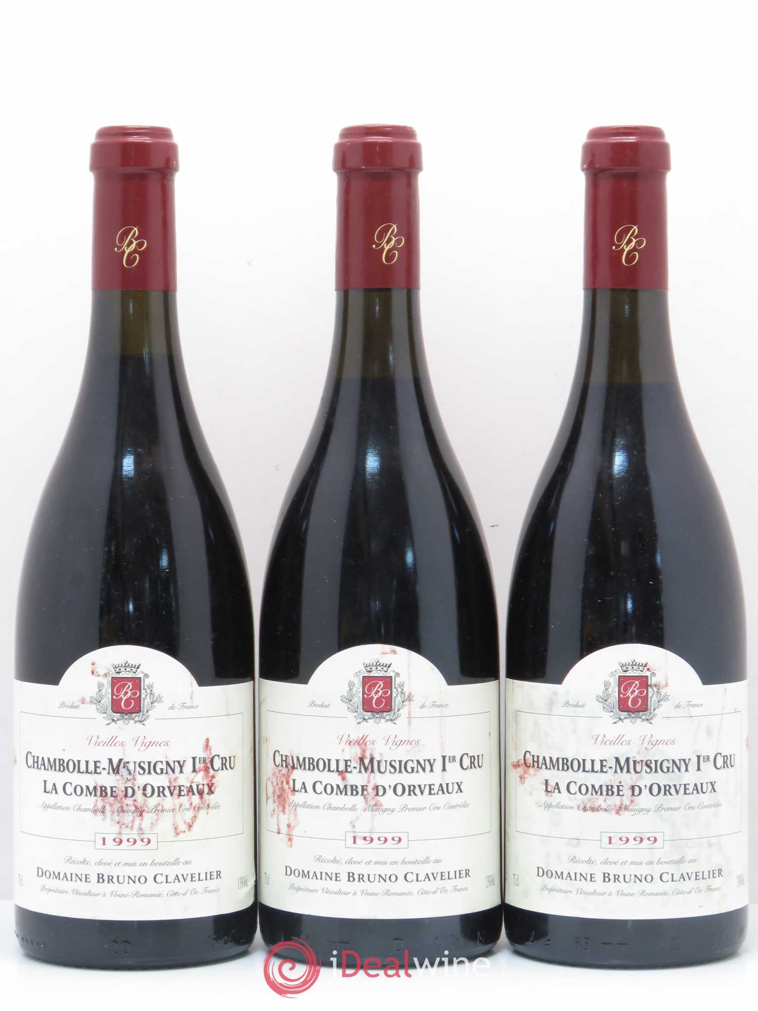 Chambolle-Musigny 1er Cru La Combe D'Orveaux Vieilles Vignes Domaine Bruno Clavelier 1999 - Posten von 3 Flaschen - 0