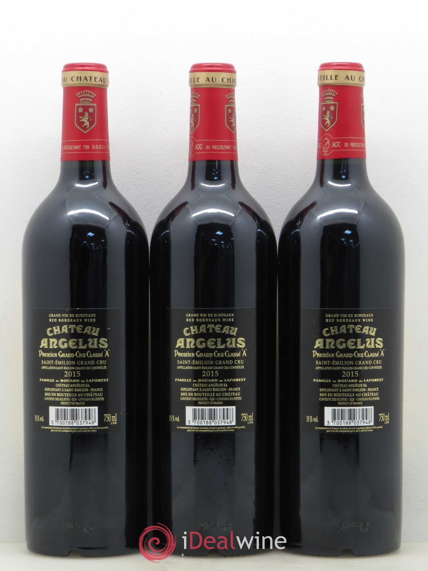 Château Angélus 1er Grand Cru Classé A 2015 - Lot de 3 bouteilles - 1