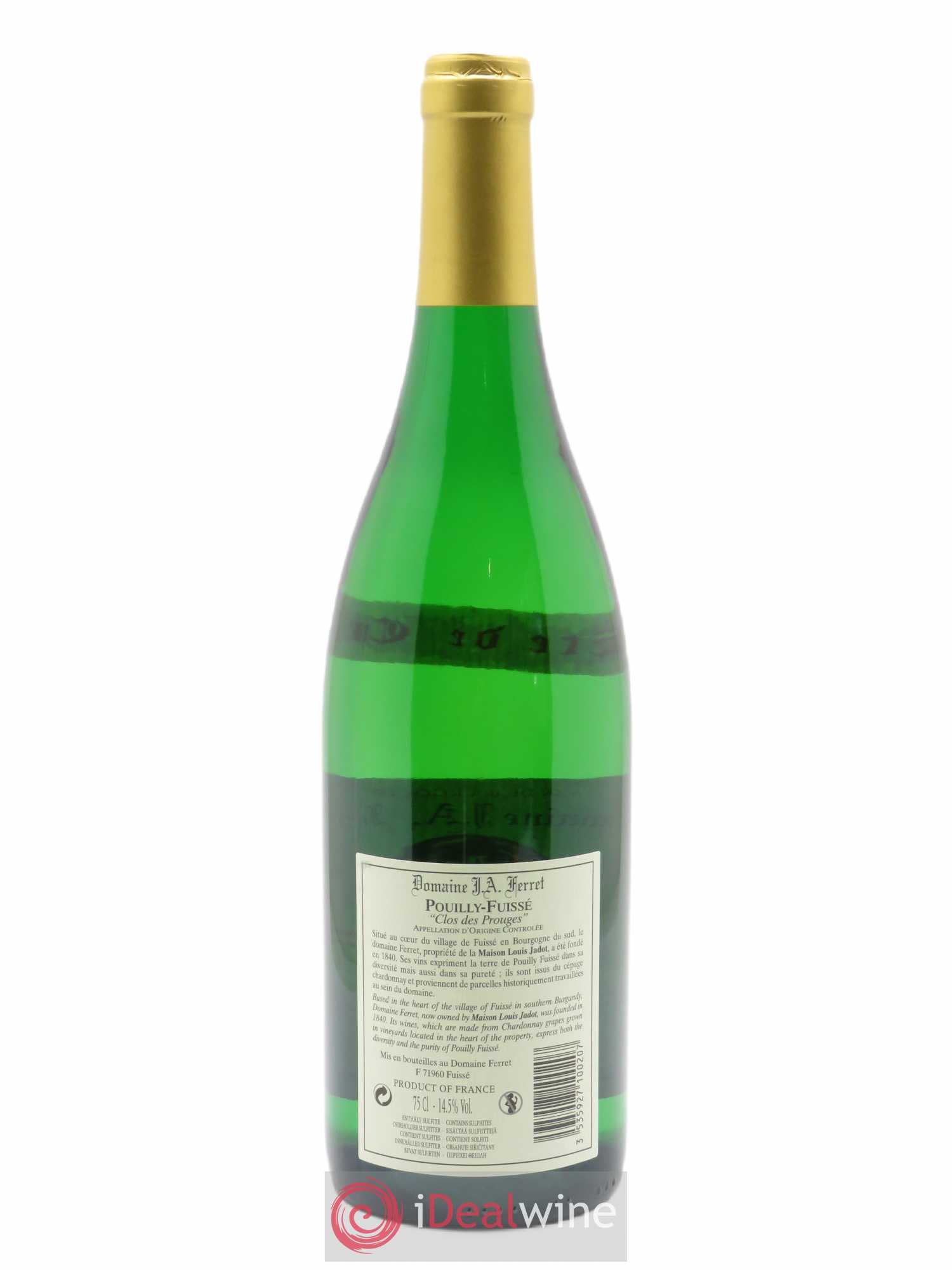 Pouilly-Fuissé Tête de Cru Clos des Prouges J.A. Ferret (Domaine) 2019 - Lot de 1 bouteille - 1