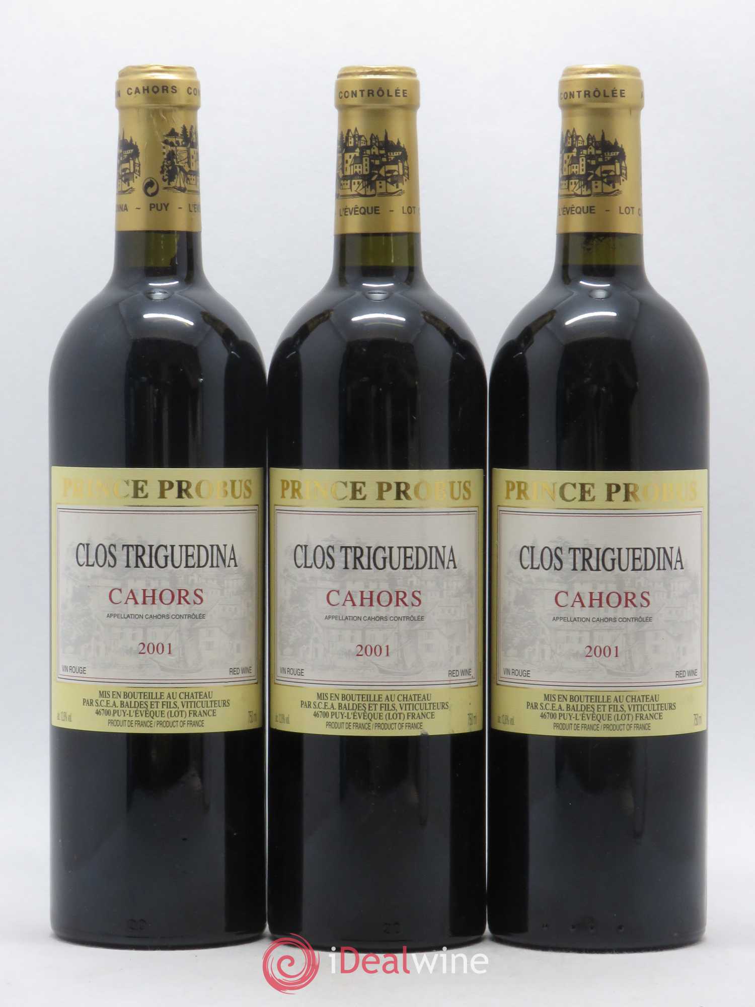 Cahors Clos Triguedina Probus Jean-Luc Baldès 2001 - Lot de 3 bouteilles - 0