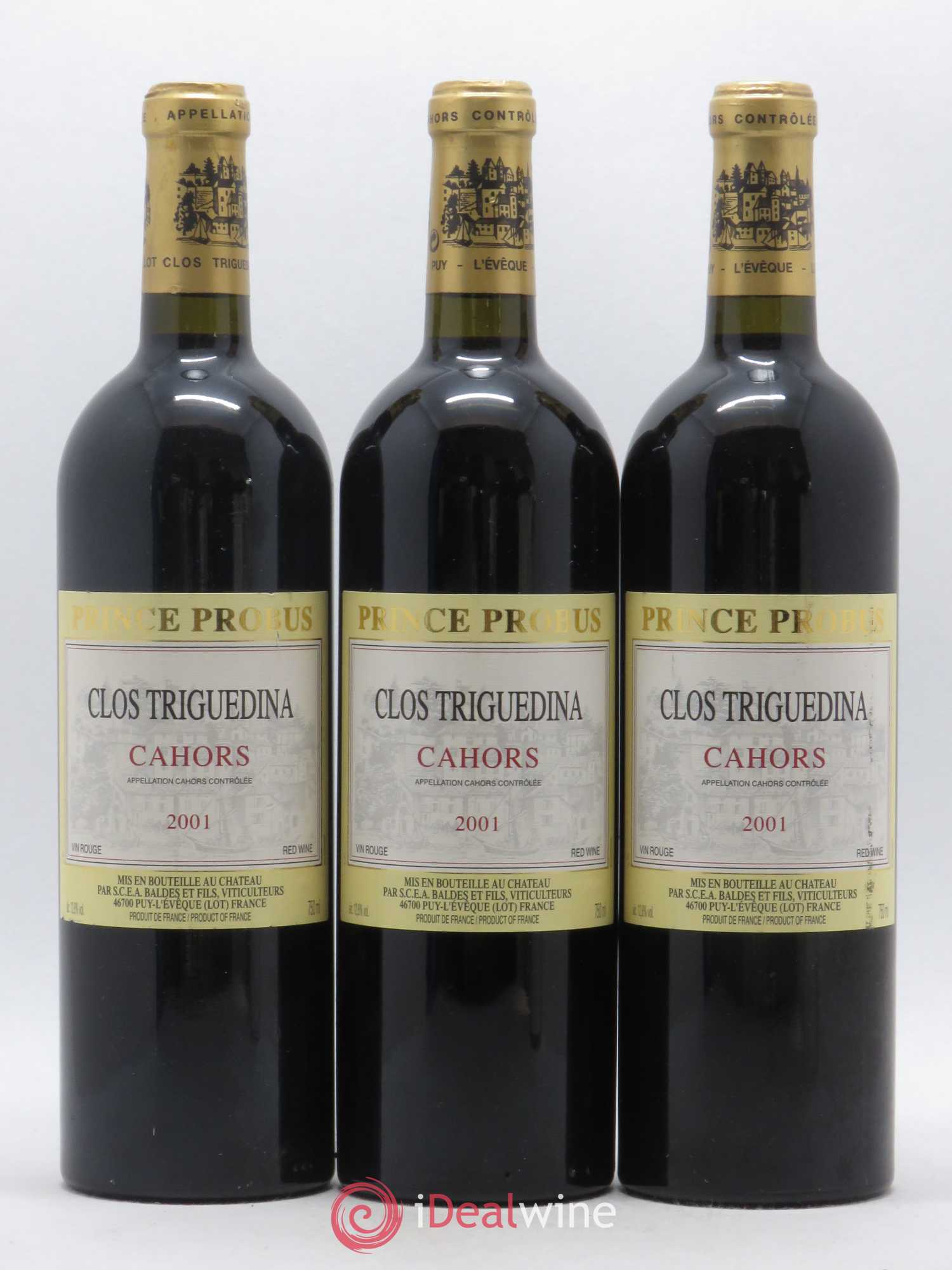 Cahors Clos Triguedina Probus Jean-Luc Baldès 2001 - Lot de 3 bouteilles - 0