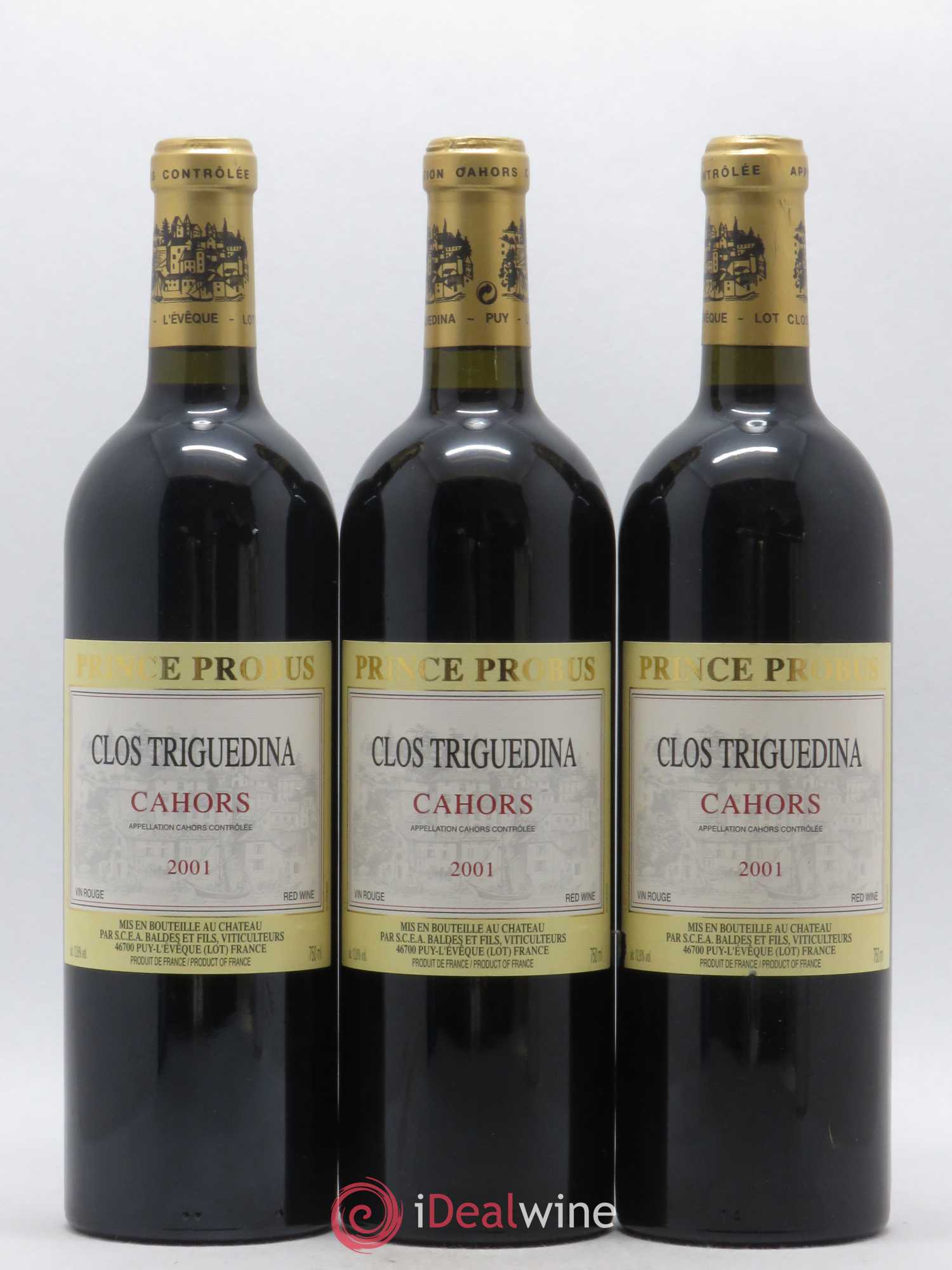Cahors Clos Triguedina Probus Jean-Luc Baldès 2001 - Lot de 3 bouteilles - 0