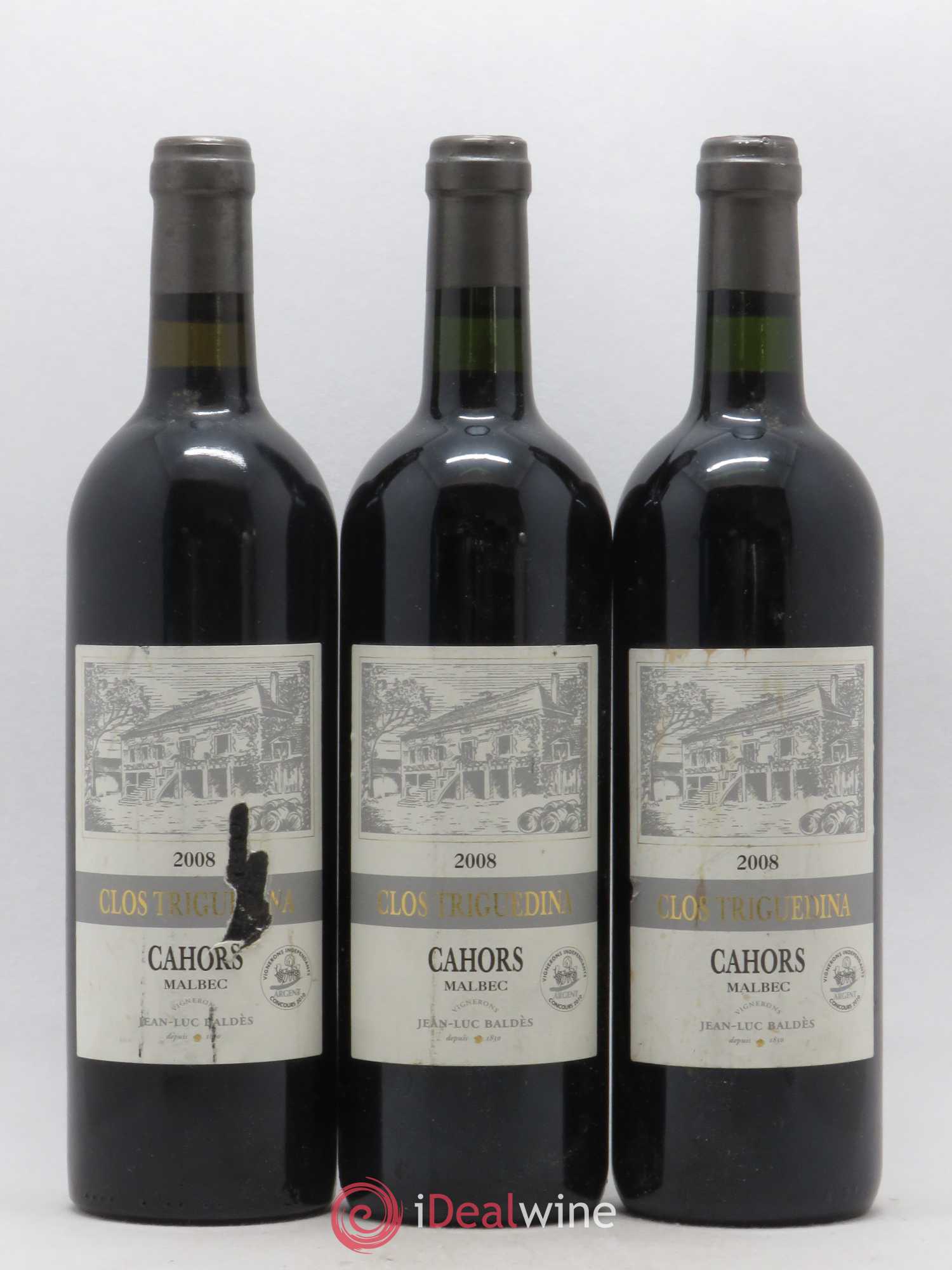 Cahors Clos Triguedina Jean-Luc Baldès 2008 - Lot de 3 bouteilles - 0
