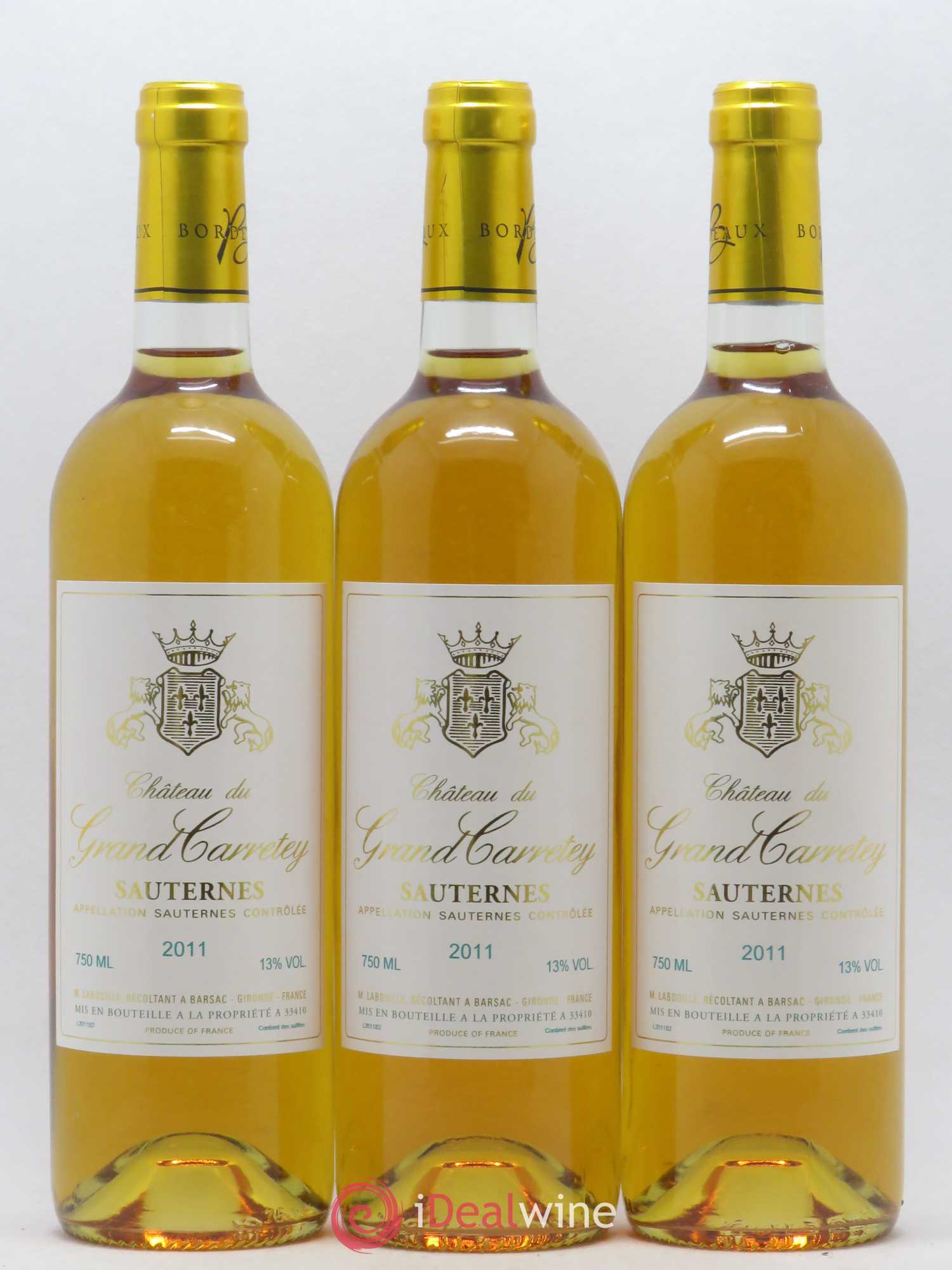 Sauternes Château du Grand Carretey 2011 - Lotto di 3 bottiglie - 0