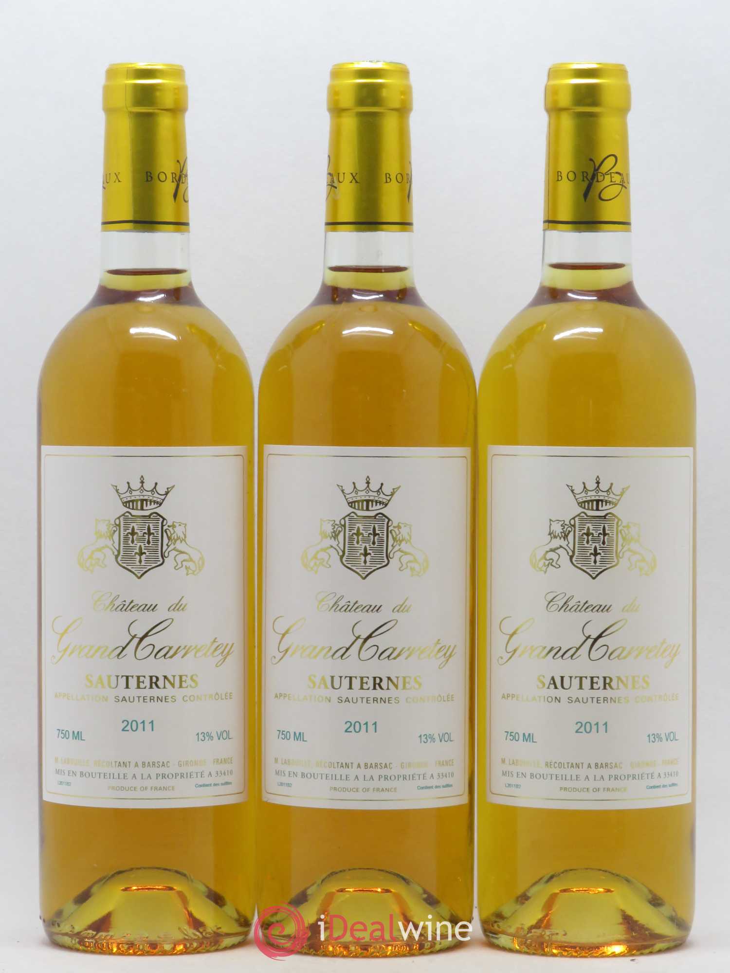 Sauternes Château du Grand Carretey 2011 - Lotto di 3 bottiglie - 0