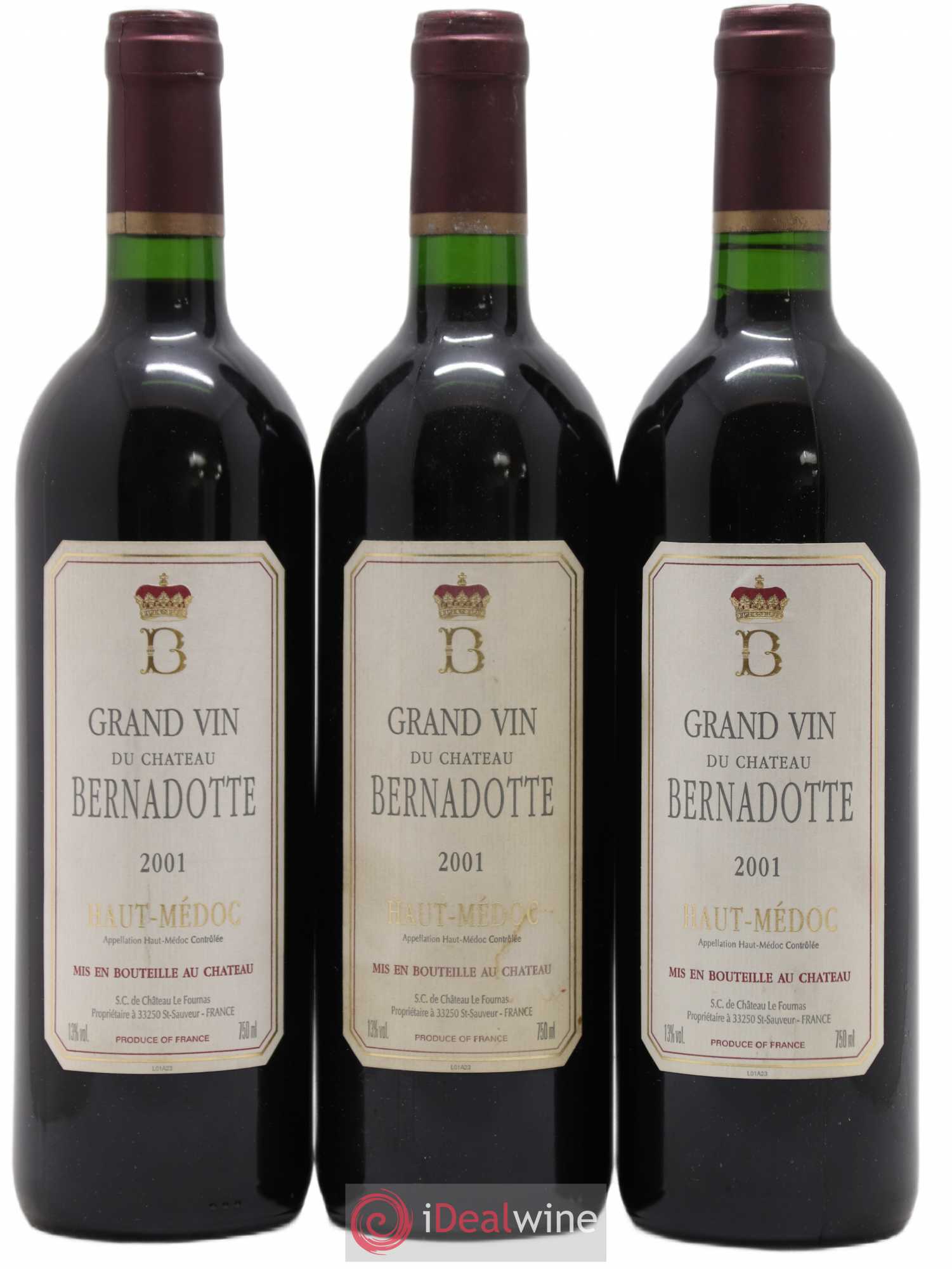 Château Bernadotte (sans prix de réserve) 2001 - Lot de 3 bouteilles - 0