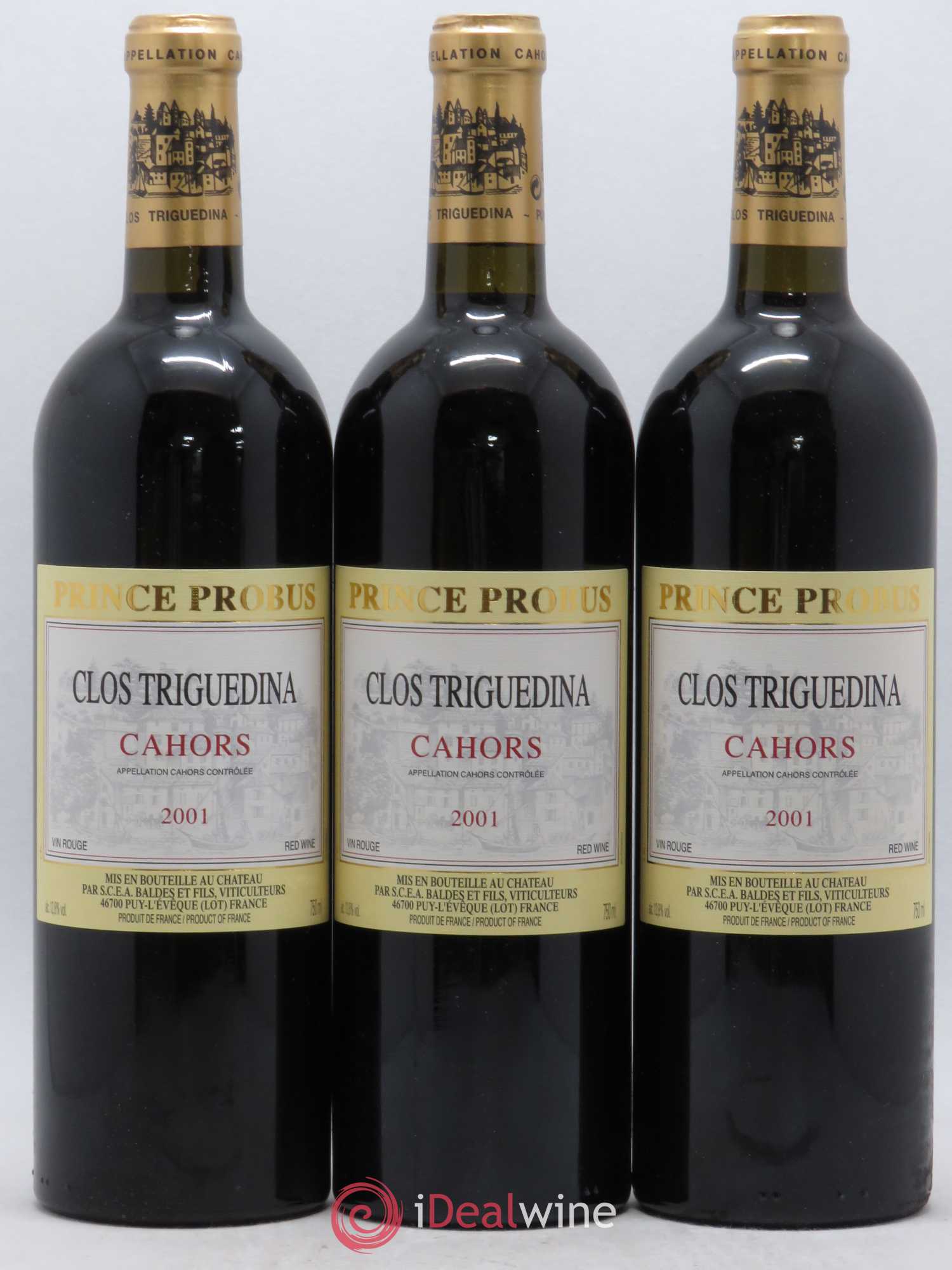 Cahors Clos Triguedina Probus Jean-Luc Baldès 2001 - Lot de 3 bouteilles - 0