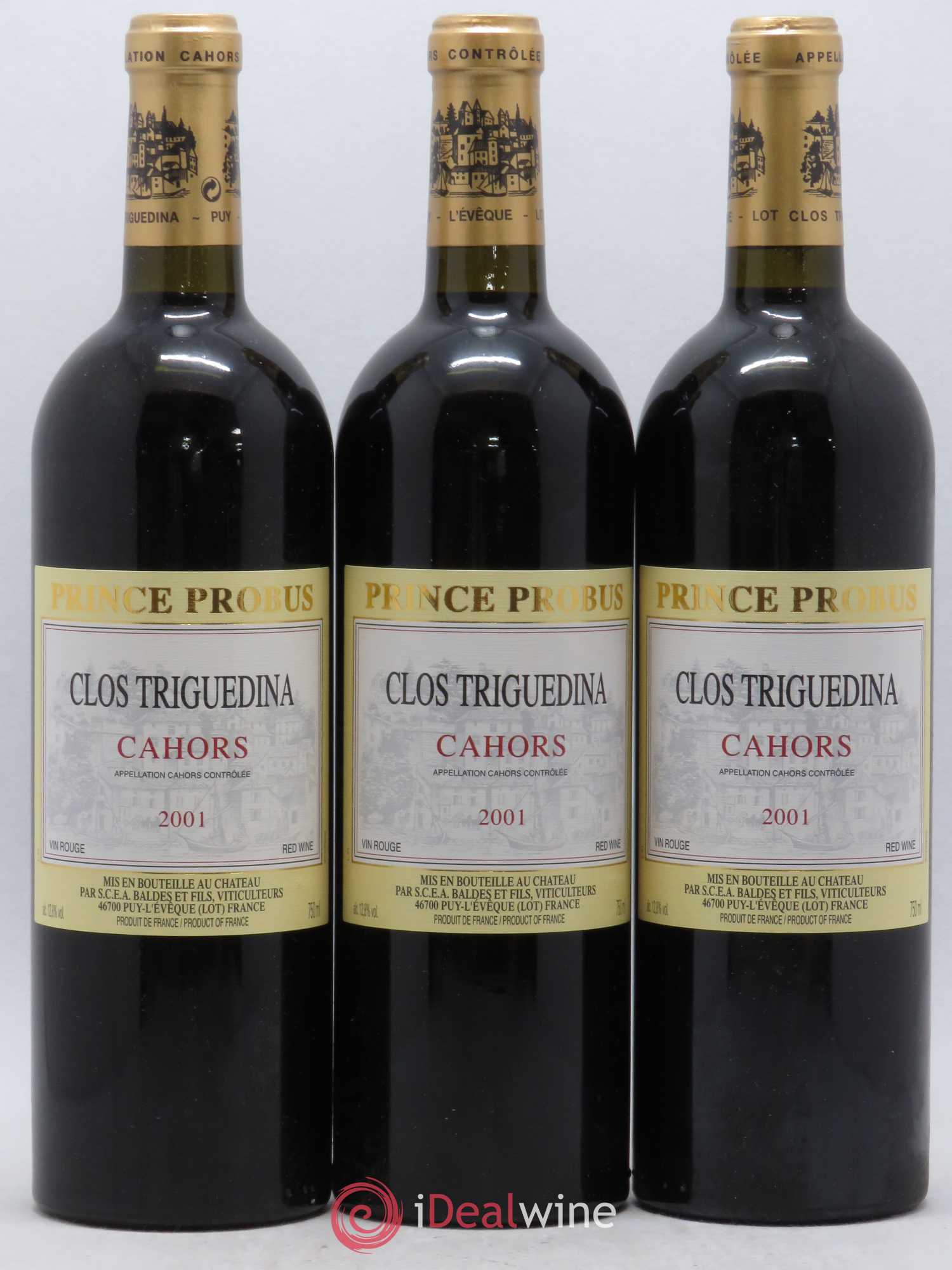 Cahors Clos Triguedina Probus Jean-Luc Baldès 2001 - Lot de 3 bouteilles - 0