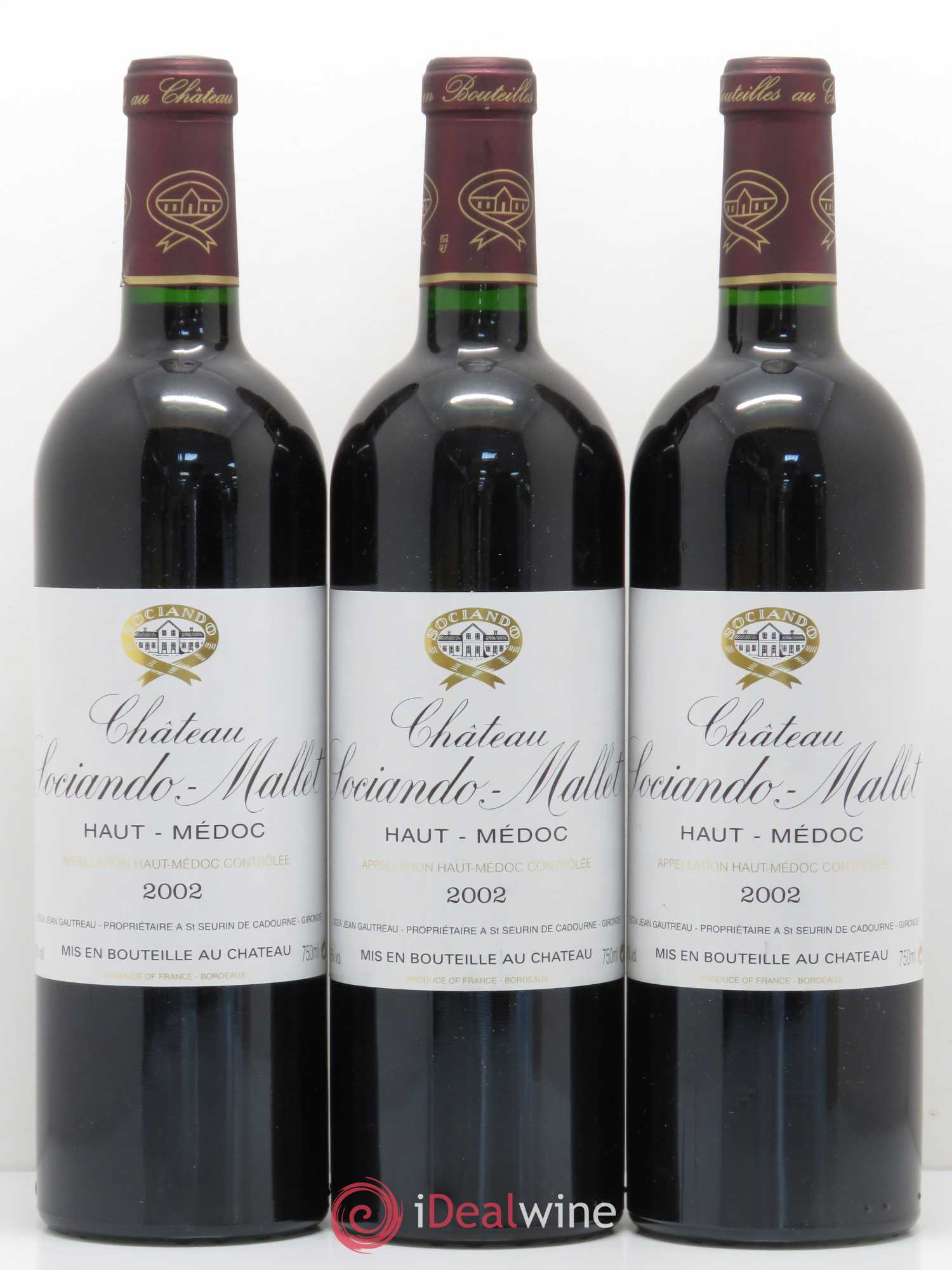 Château Sociando Mallet 2002 - Lot de 3 bouteilles - 0