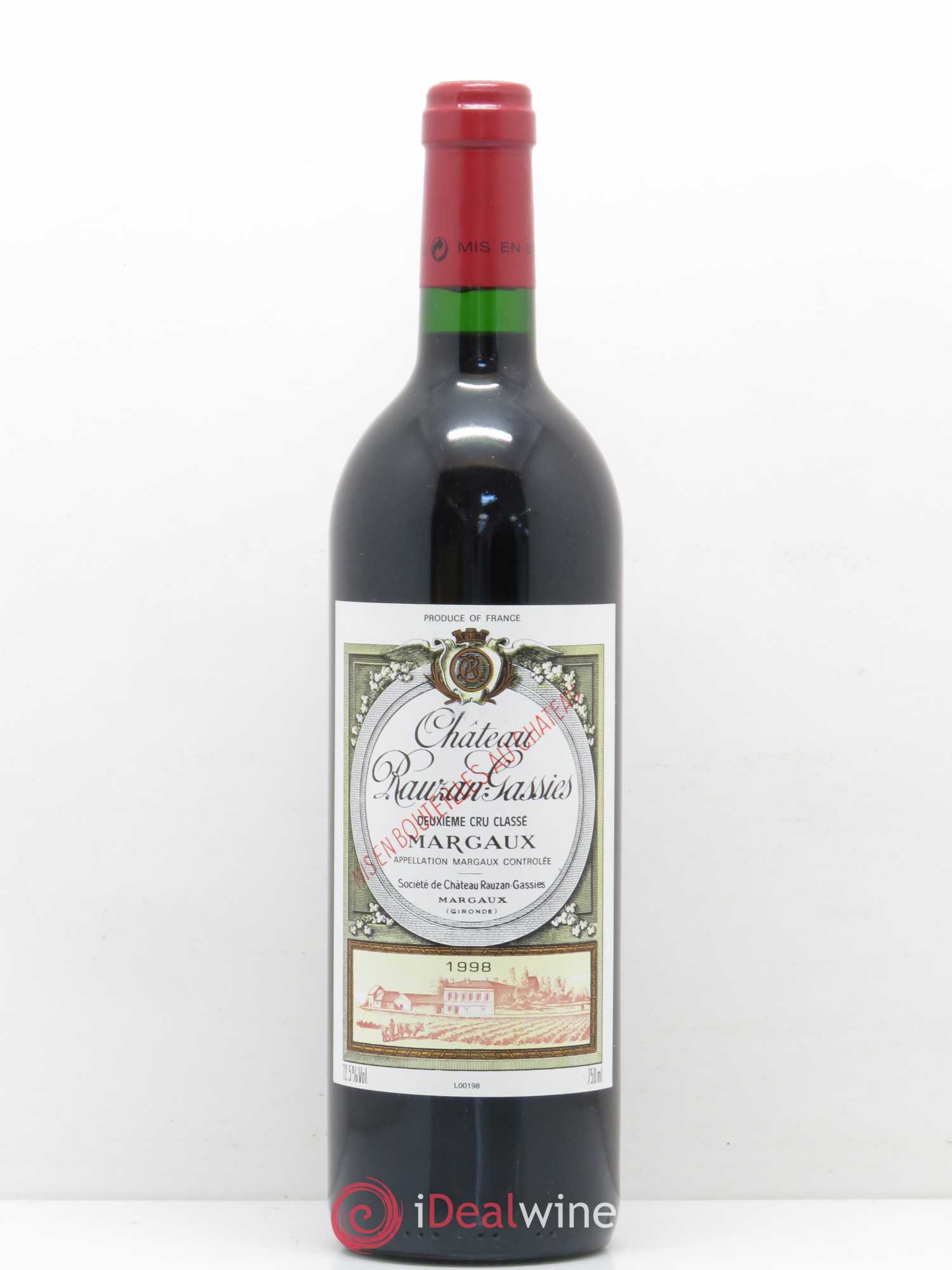 Château Rauzan-Gassies 2ème Grand Cru Classé 1998 - Lot de 1 bouteille - 0