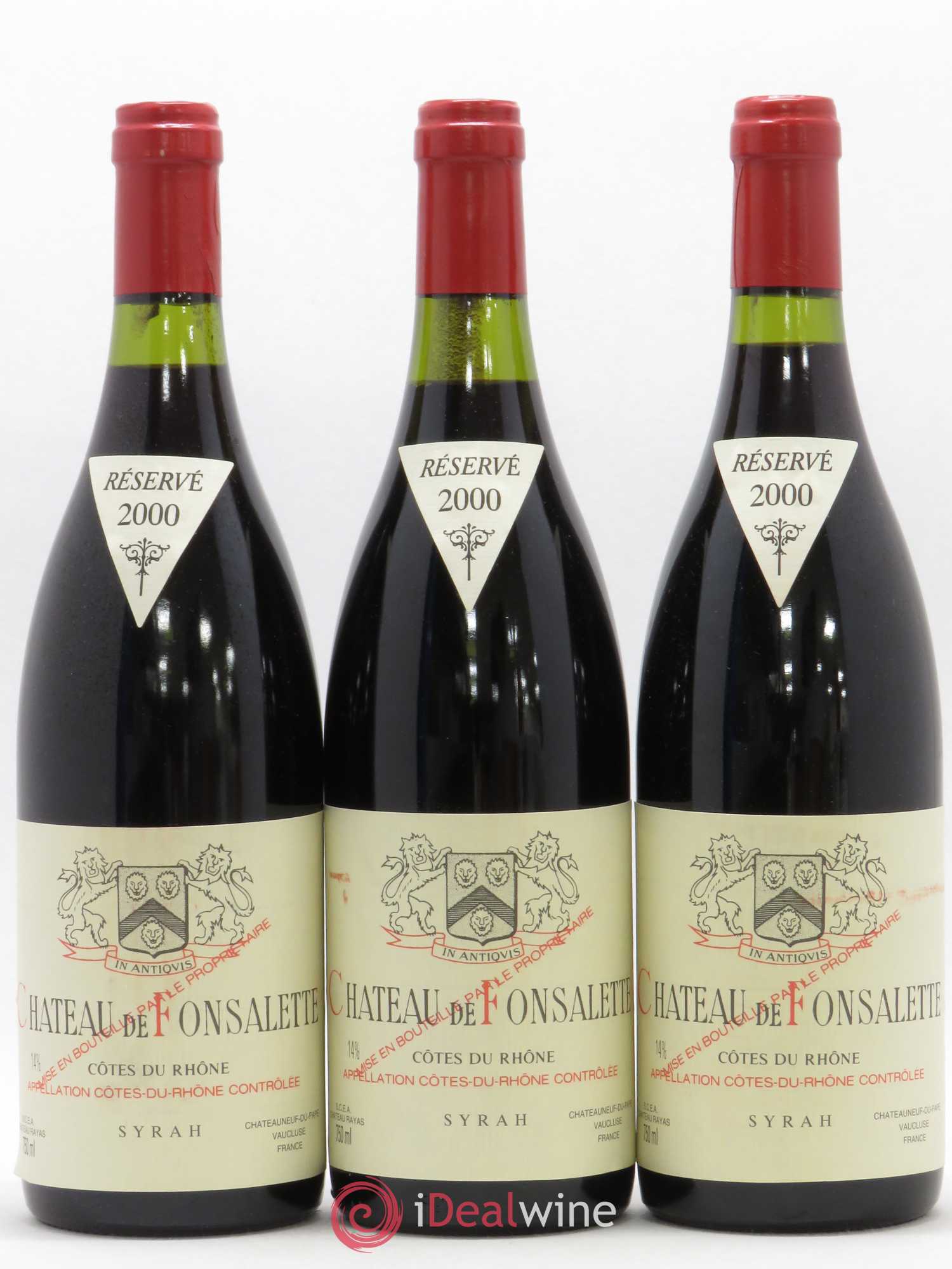 Côtes-du-Rhône Cuvée Syrah Château de Fonsalette 2000 - Lot de 3 bouteilles - 0