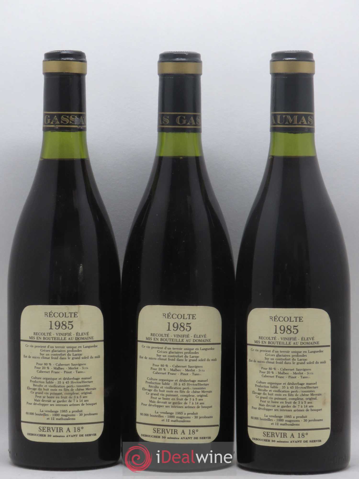 Saint-Guilhem-le-Désert - Cité d'Aniane Mas Daumas Gassac Famille Guibert de La Vaissière 1985 - Lot de 3 bouteilles - 1