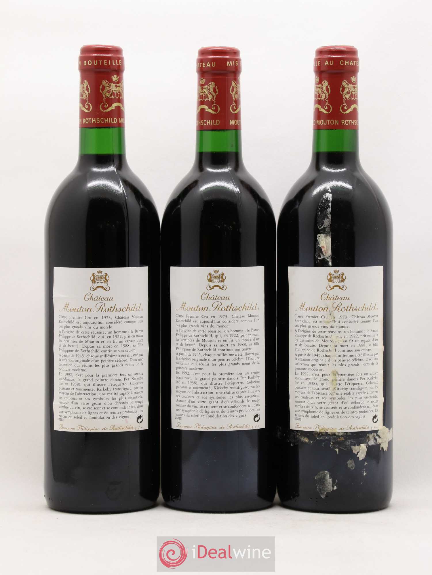 Château Mouton Rothschild 1er Grand Cru Classé 1992 - Lot de 3 bouteilles - 1