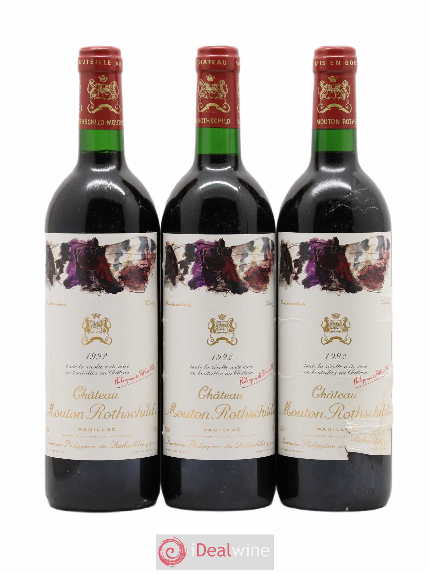 Château Mouton Rothschild 1er Grand Cru Classé 1992 - Lot de 3 bouteilles - 0