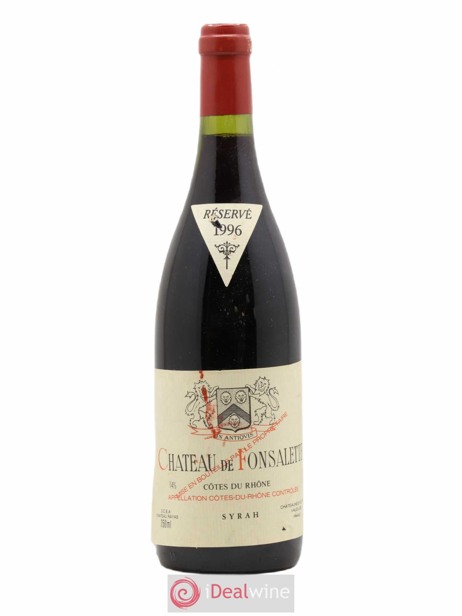 Côtes-du-Rhône Cuvée Syrah Château de Fonsalette 1996 - Lot de 1 bouteille - 0