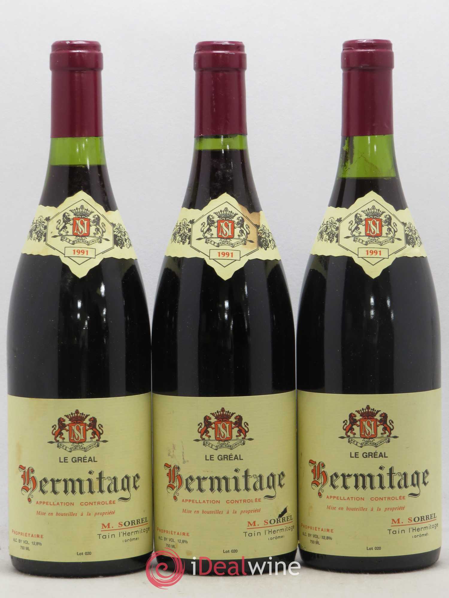 Hermitage Le Gréal Marc Sorrel 1991 - Lot de 3 bouteilles - 0
