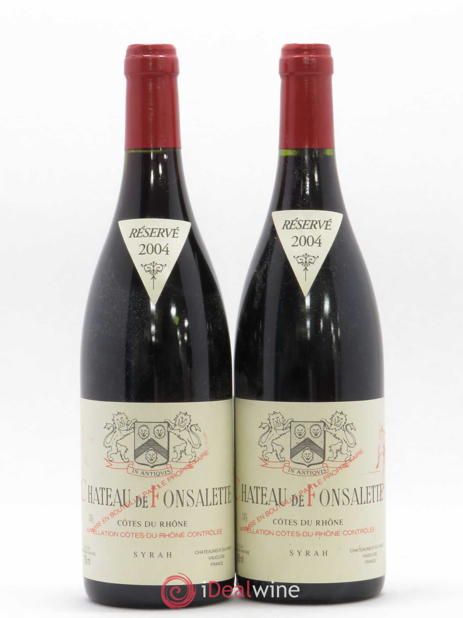 Côtes-du-Rhône Cuvée Syrah Château de Fonsalette 2004 - Lot de 2 bouteilles - 0