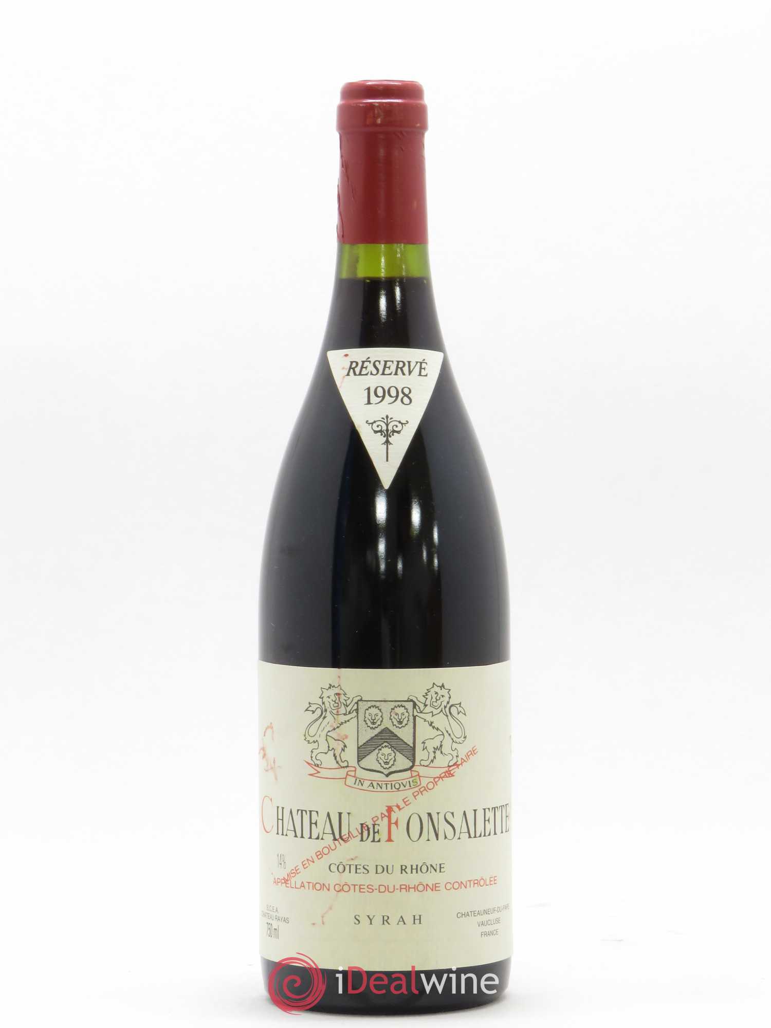 Côtes-du-Rhône Cuvée Syrah Château de Fonsalette 1998 - Lot de 1 bouteille - 0
