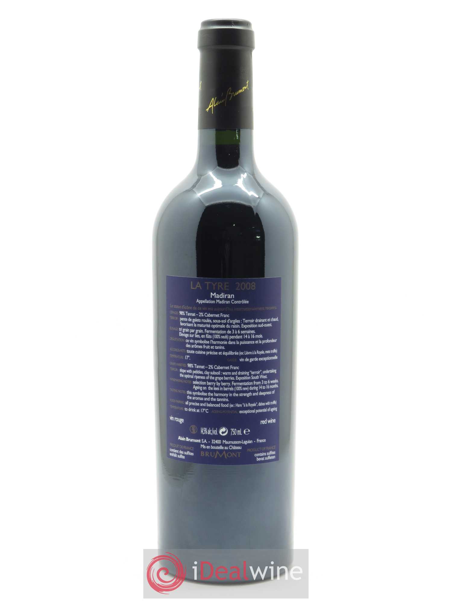 Madiran Château Montus-La Tyre Alain Brumont 2008 - Lot de 1 bouteille - 1