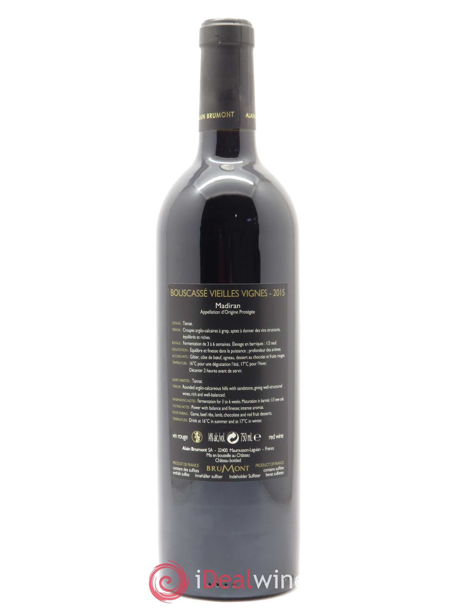 Madiran Vieilles Vignes Château Bouscassé - Alain Brumont 2015 - Lot de 1 bouteille - 1