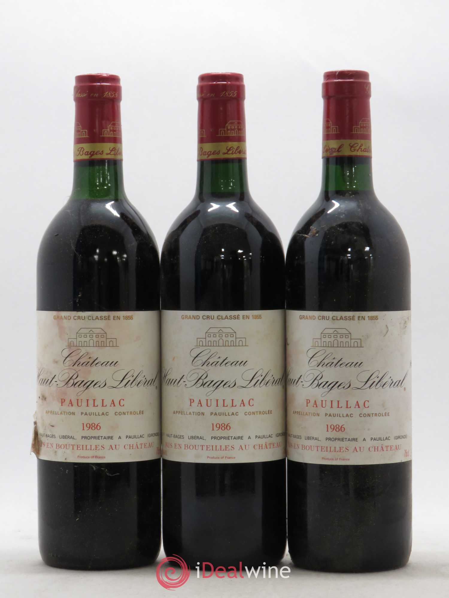 Château Haut Bages Libéral 5ème Grand Cru Classé 1986 - Lot de 3 bouteilles - 0
