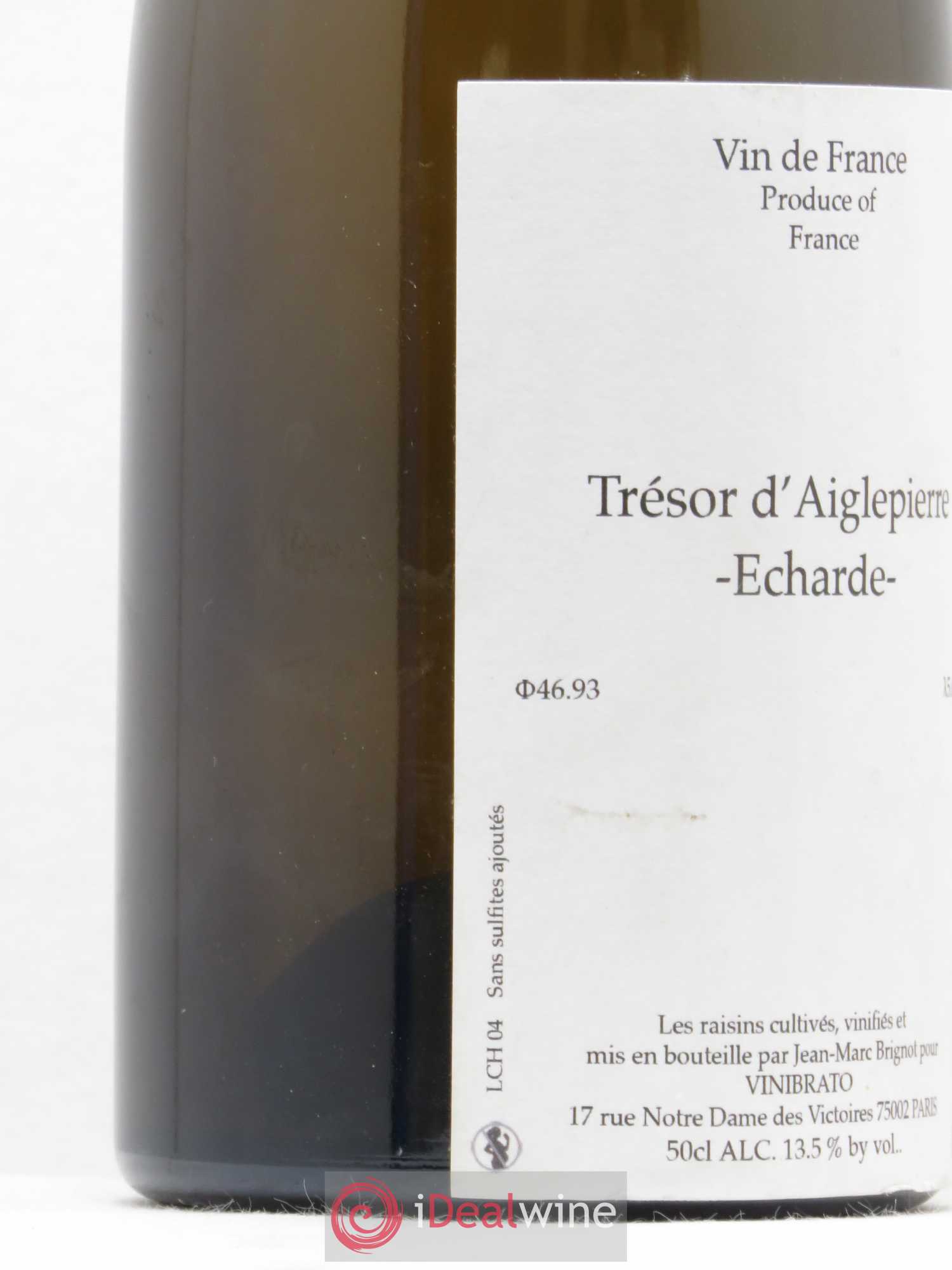 Vin de France Trésor d'Aiglepierre Echarde Chardonnay Sous-voile de 8 ans Jean Marc Brignot 50 cl 2004 - Posten von 1 Flasche - 1