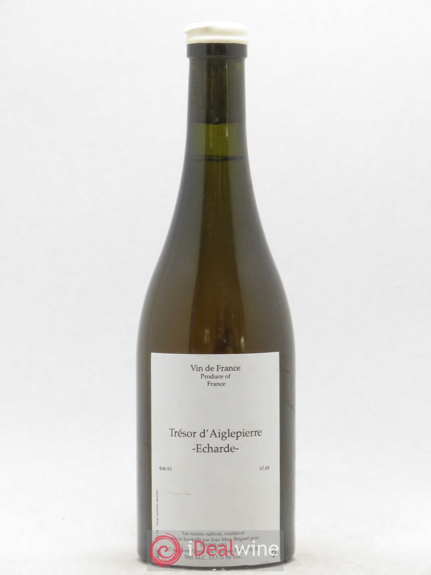 Vin de France Trésor d'Aiglepierre Echarde Chardonnay Sous-voile de 8 ans Jean Marc Brignot 50 cl 2004 - Posten von 1 Flasche - 0