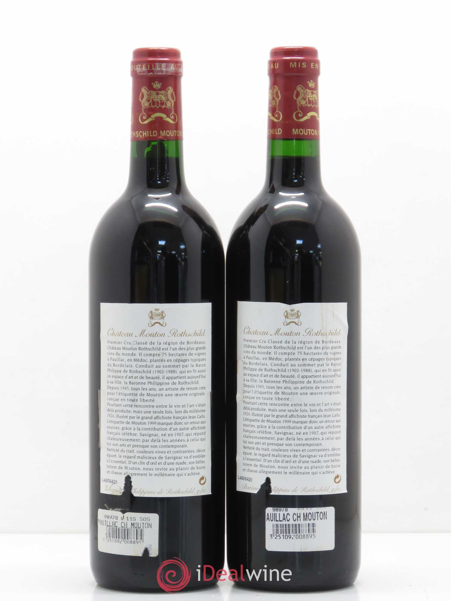 Château Mouton Rothschild 1er Grand Cru Classé 1999 - Lot de 2 bouteilles - 1