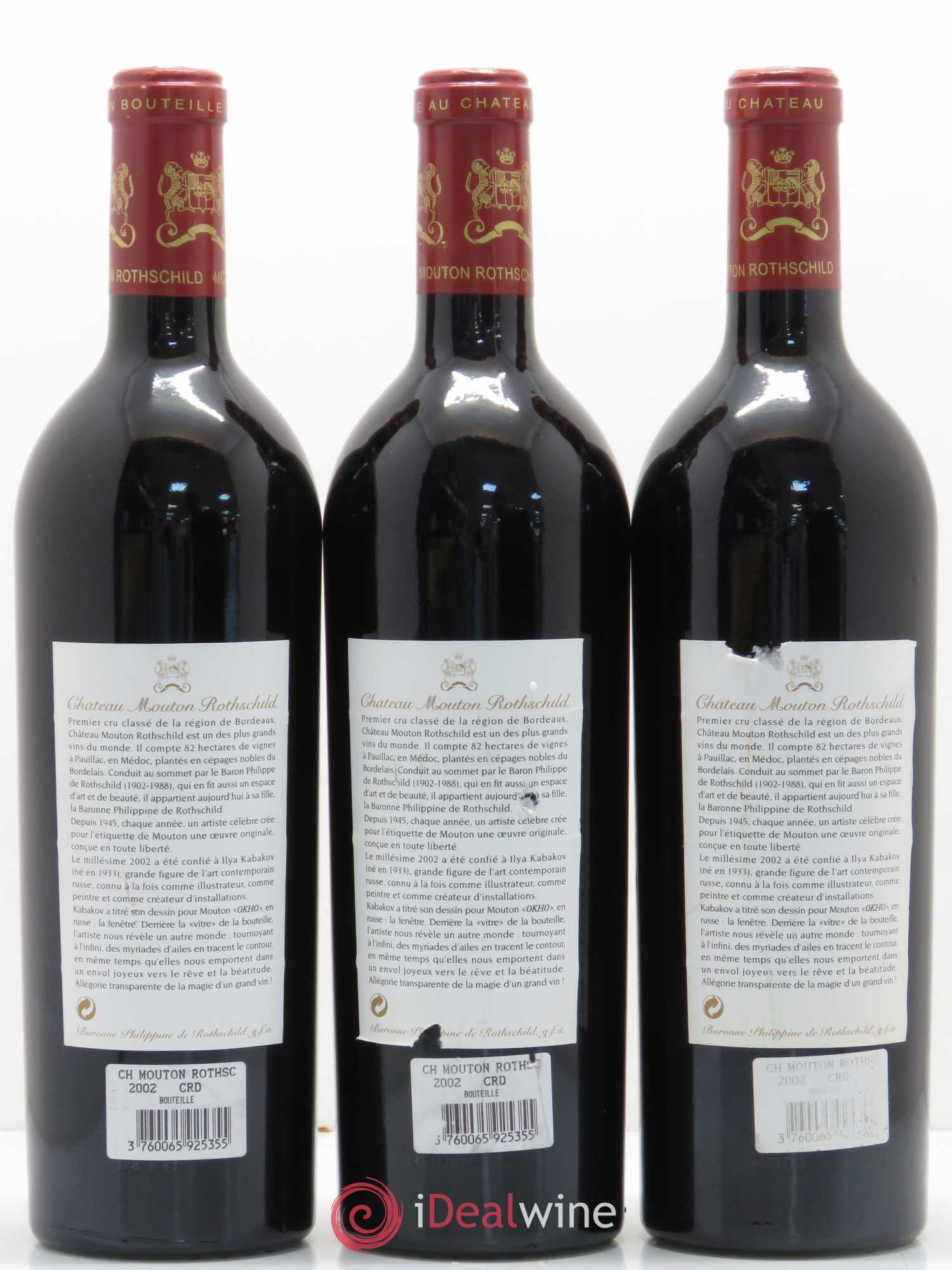 Château Mouton Rothschild 1er Grand Cru Classé 2002 - Lot de 3 bouteilles - 1