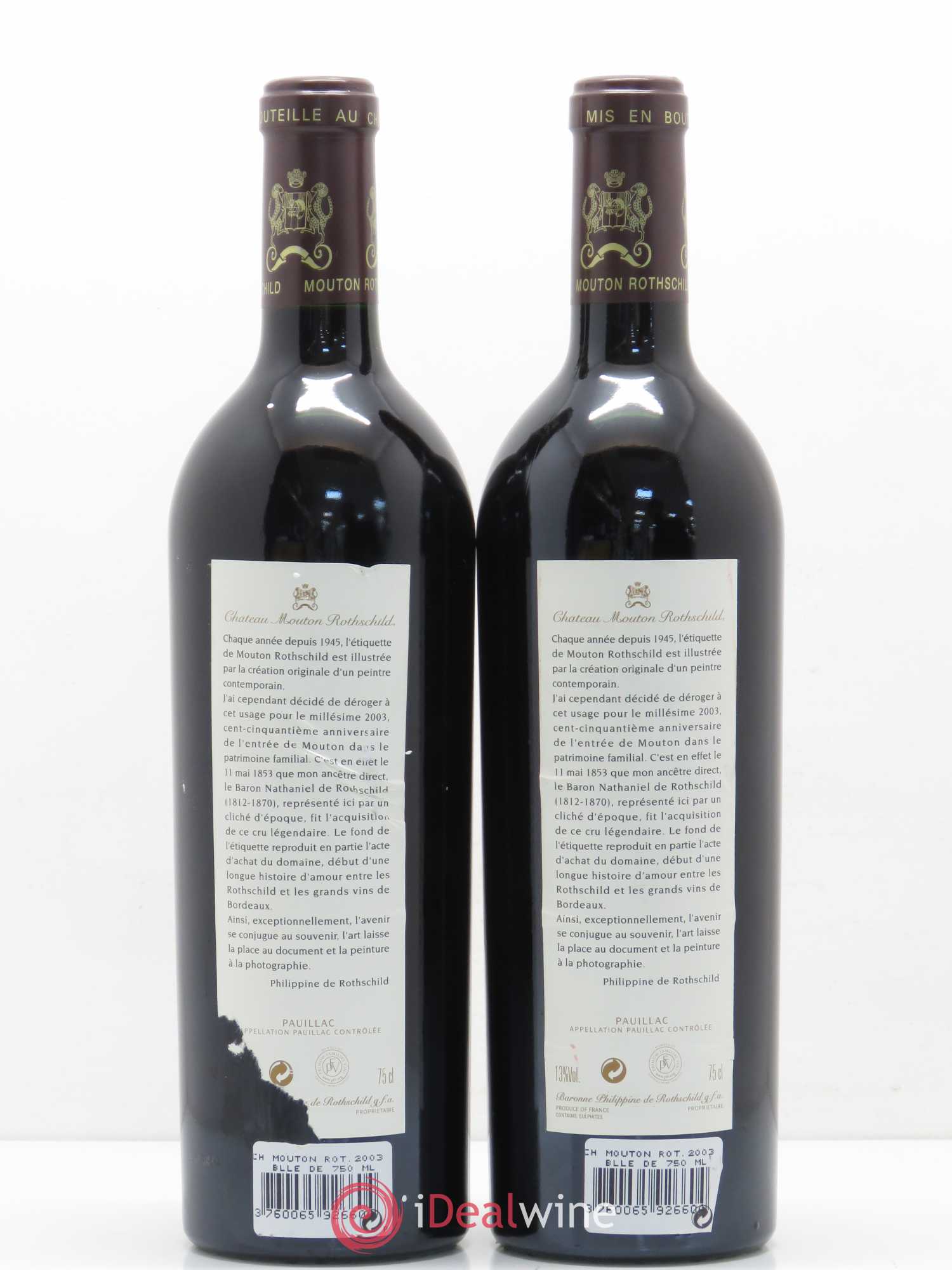 Château Mouton Rothschild 1er Grand Cru Classé 2003 - Lot de 2 bouteilles - 1