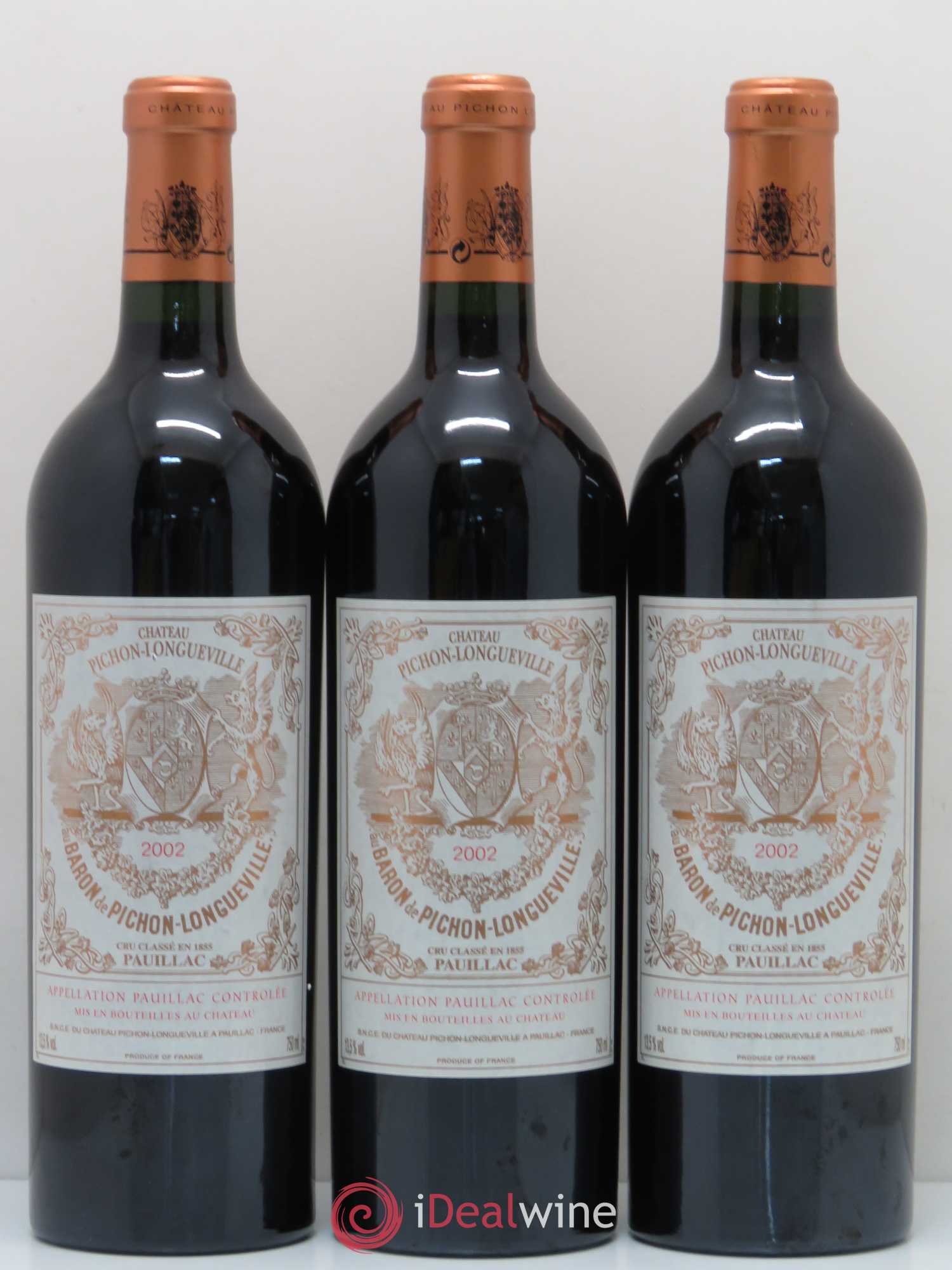 Pichon Longueville Baron 2ème Grand Cru Classé 2002 - Lot de 3 bouteilles - 0