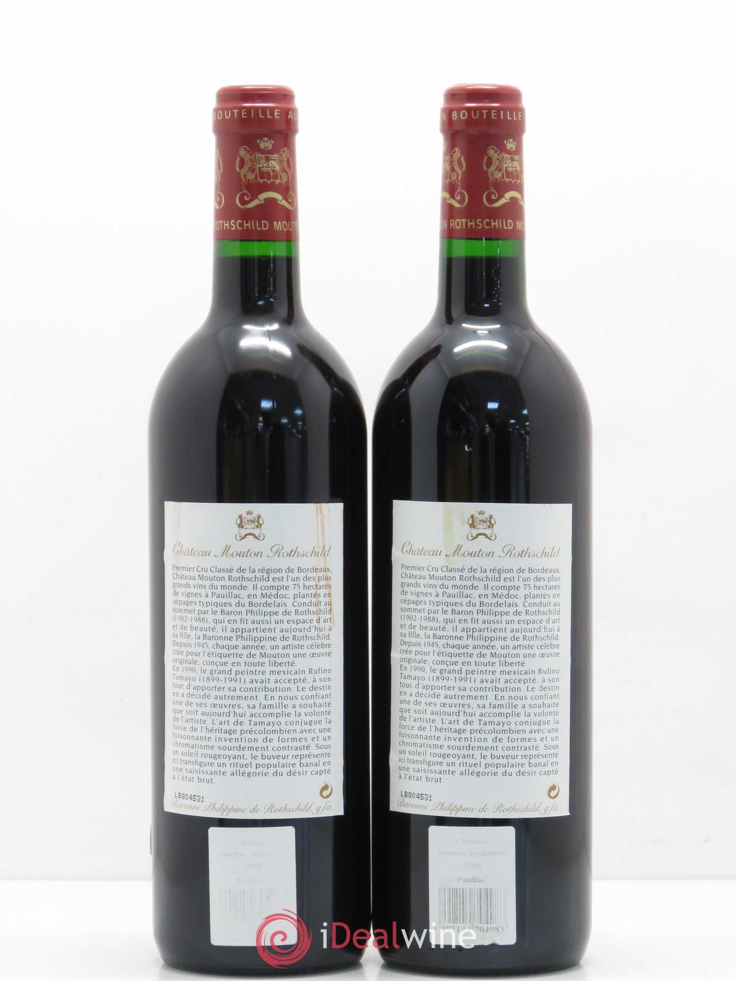 Château Mouton Rothschild 1er Grand Cru Classé 1998 - Lot de 2 bouteilles - 1
