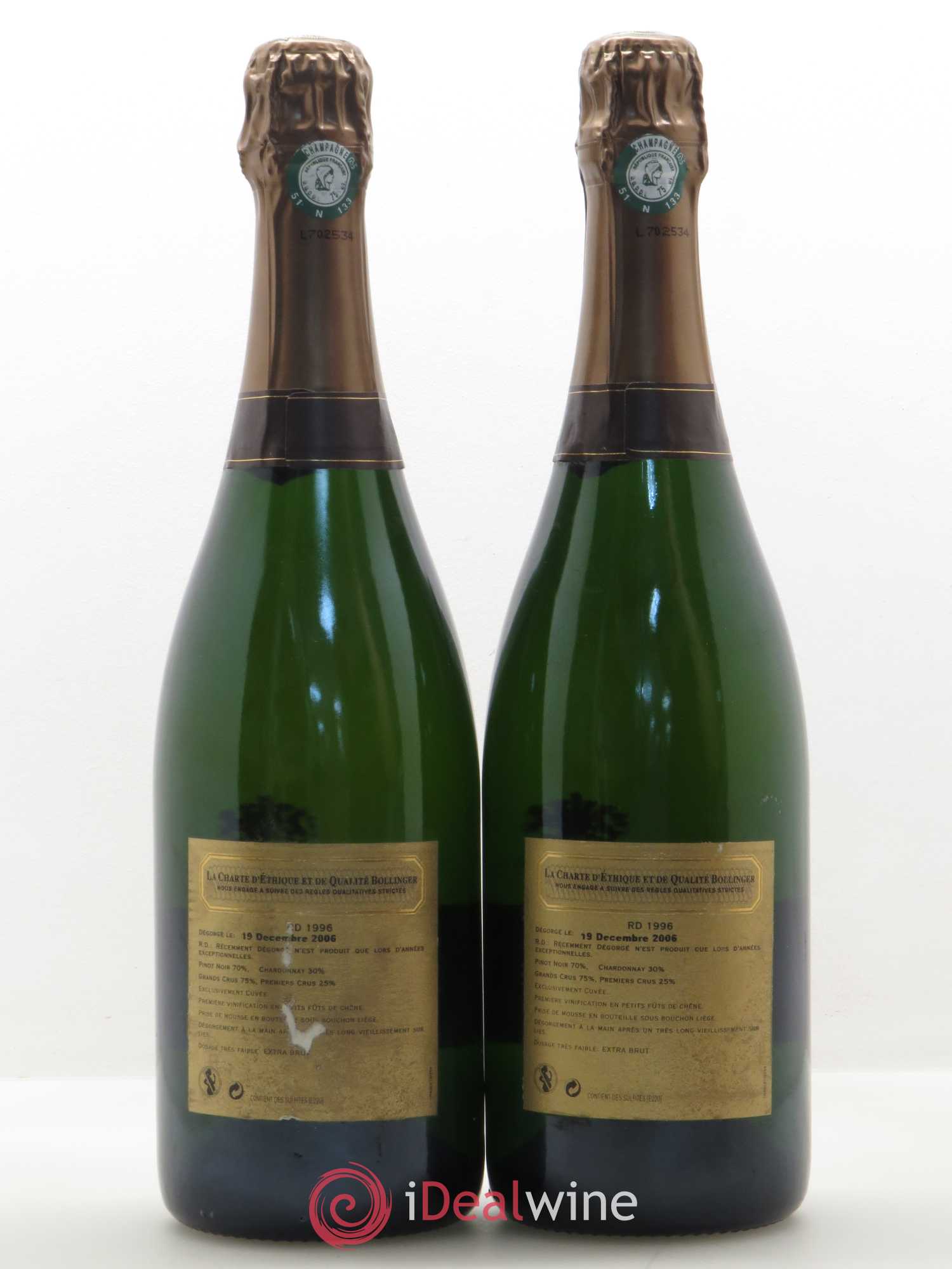 R.D. Extra-Brut Bollinger 1996 - Lot de 2 bouteilles - 1