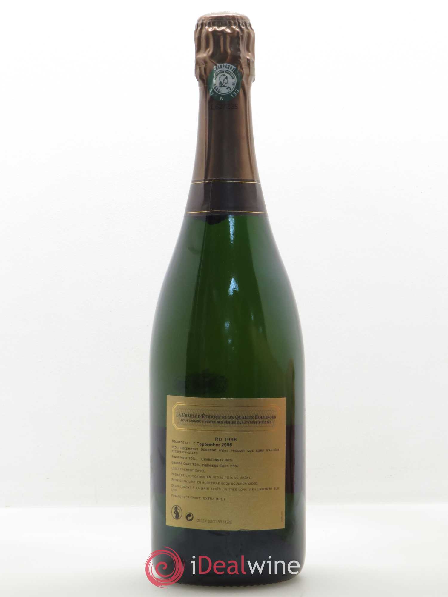 R.D. Extra-Brut Bollinger 1996 - Lot de 1 bouteille - 1