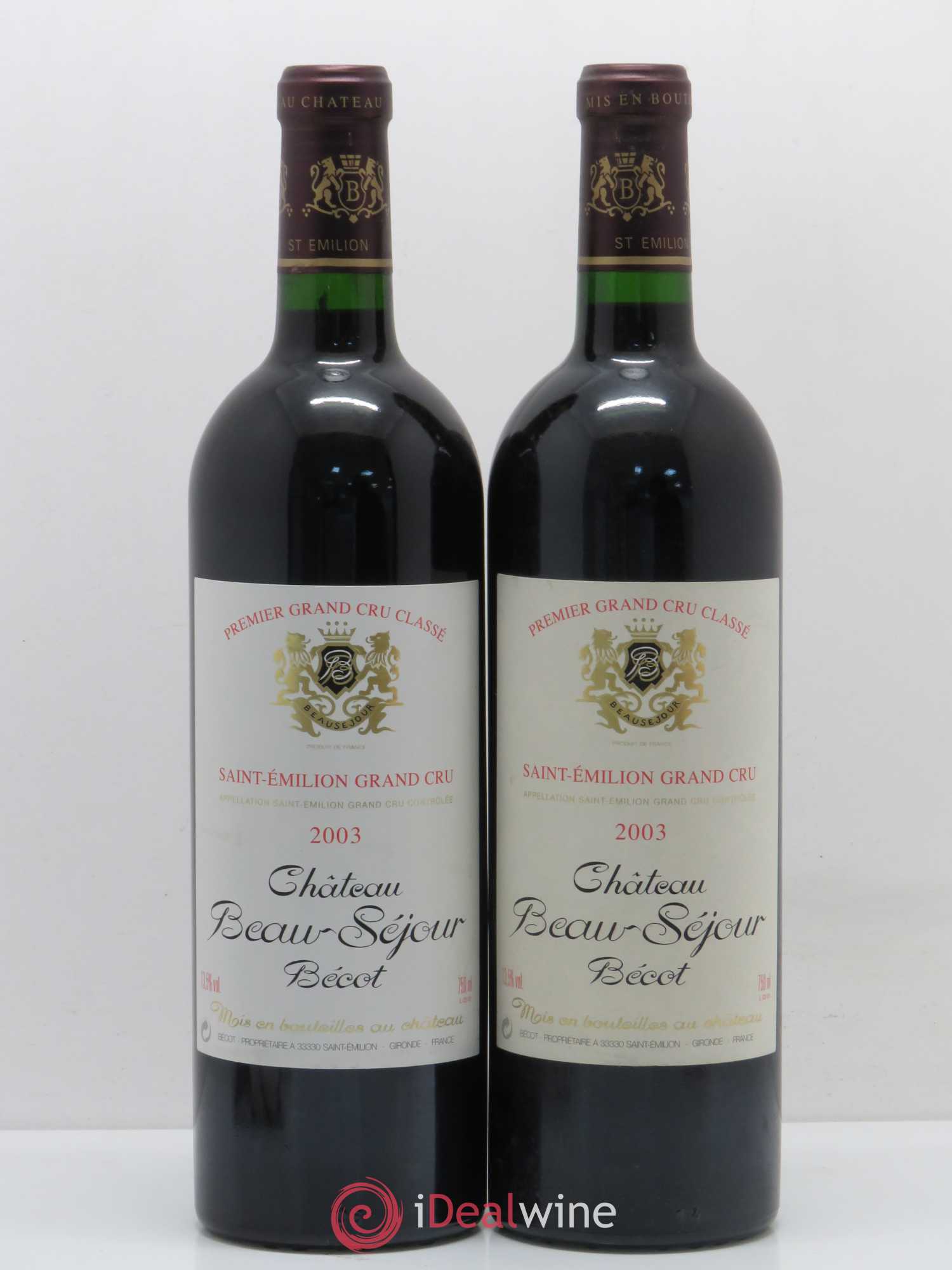 Château Beau-Séjour Bécot 1er Grand Cru Classé B 2003 - Lot de 2 bouteilles - 0