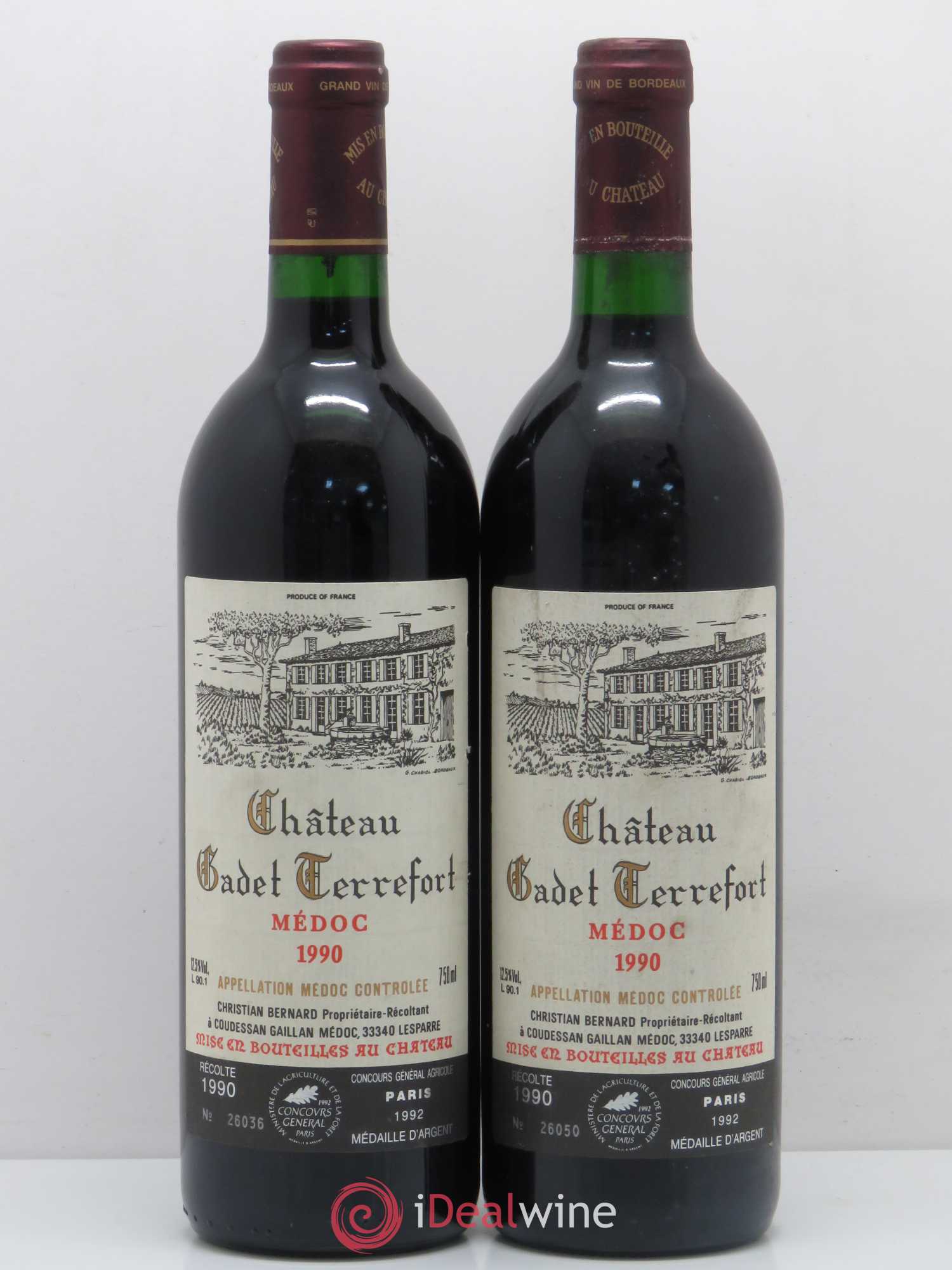 Médoc Cadet Terrefort Christian Bernard 1990 - Posten von 2 Flaschen - 0
