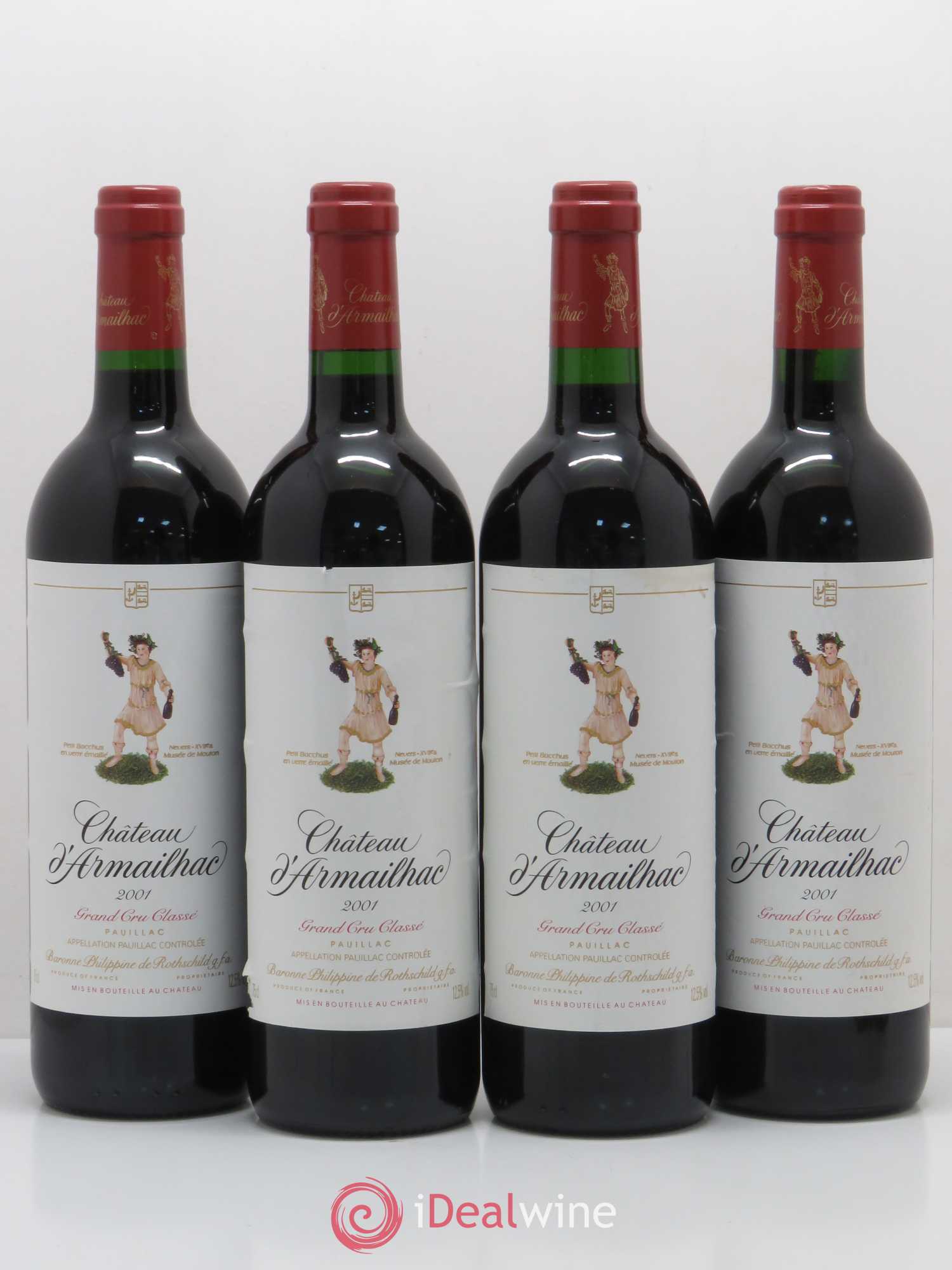 Château d' Armailhac - Mouton Baron(ne) Philippe 5ème Grand Cru Classé 2001 - Lot de 4 bouteilles - 0
