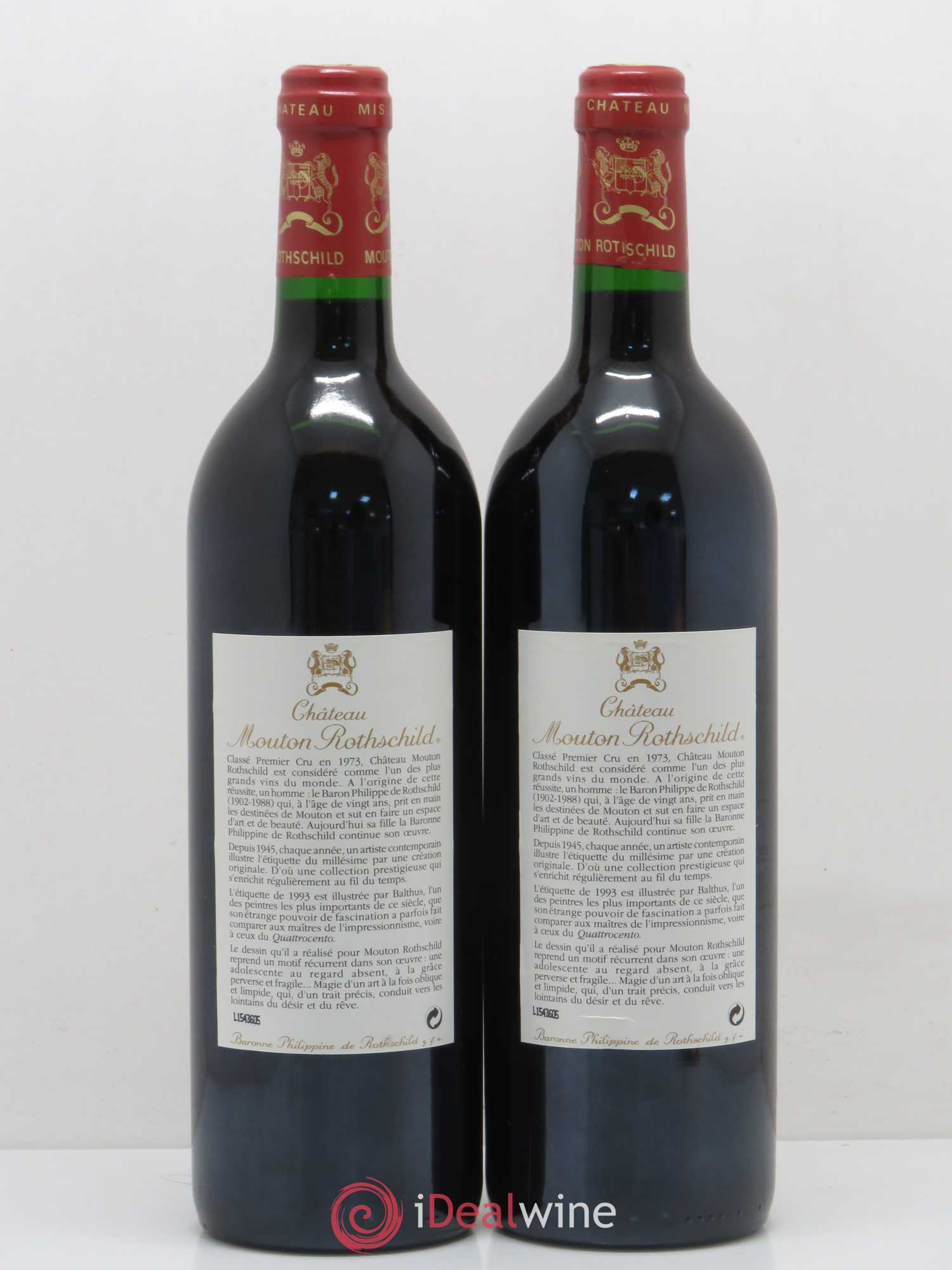 Château Mouton Rothschild 1er Grand Cru Classé 1993 - Lot de 2 bouteilles - 1