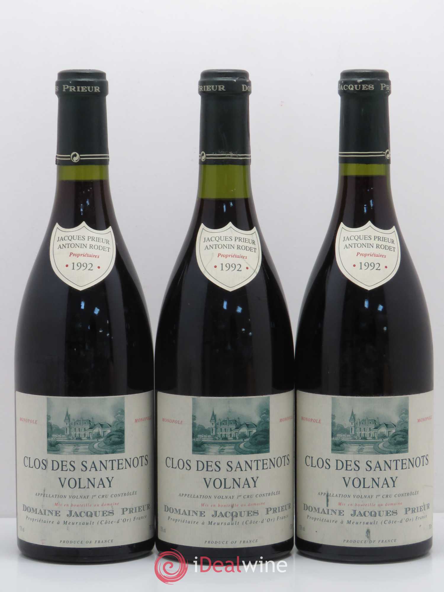 Volnay 1er Cru Clos des Santenots Jacques Prieur (Domaine) 1992 - Lot de 3 bouteilles - 0