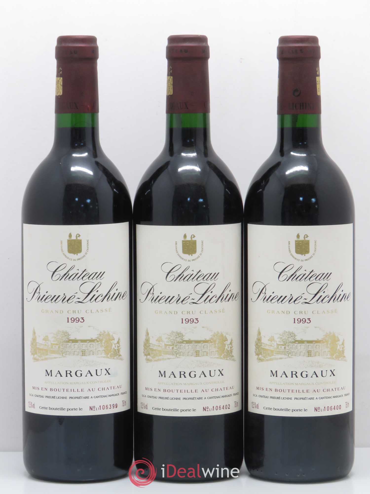 Château Prieuré Lichine 4ème Grand Cru Classé 1993 - Lot de 3 bouteilles - 0